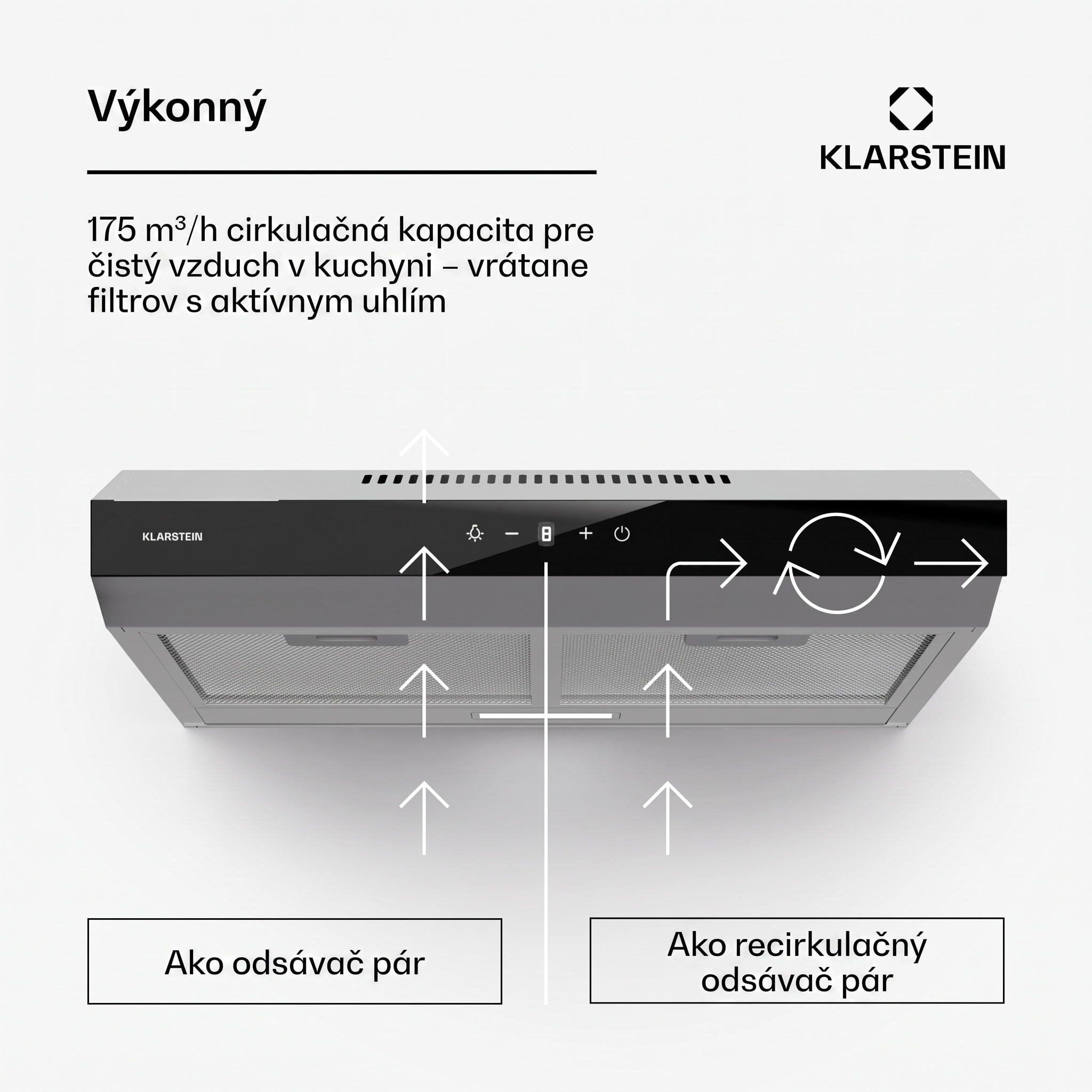 Klarstein Contempo Neo, digestor, podskrinkový, recirkulácia, 199 m³/h, SenseControl, integrované dotykové ovládanie – Obrázok 2