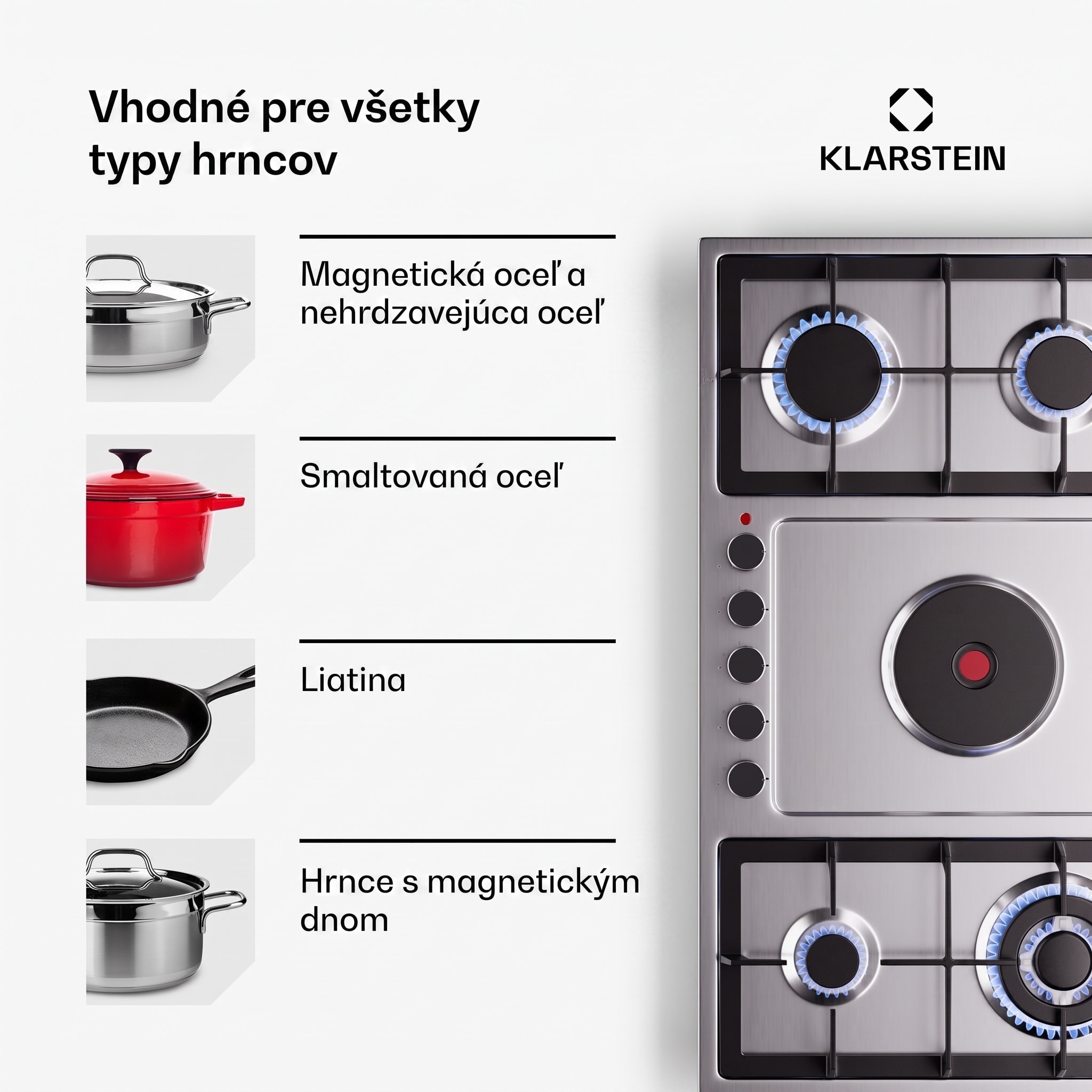 Klarstein MultiChef 5 Hot Plate, elektrická a plynová varná doska, 5 varných zón, 4 horáky, 1 elektrická platňa – Obrázok 5