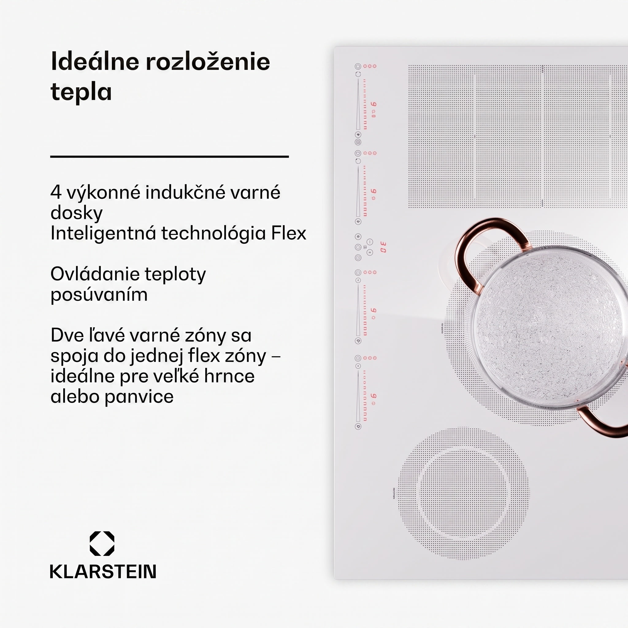 Klarstein Masterzone 77 Hybrid, indukčná varná doska, max. 7200 W, vstavaná, 4 Flex zóny, technológia ThermoBoost, Smart Flex