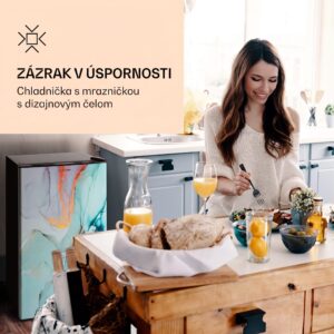 Klarstein CoolArt 79L, kombinovaná chladnička s mrazničkou, EEK E, mraziaci priestor 9 l, dizajnové dvere
