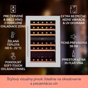 Klarstein Vinsider 35D, vstavaná vinotéka, 128 l, 41 fliaš, 2 zóny