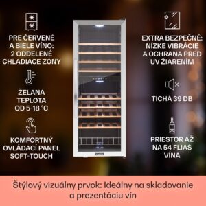 Klarstein Vinamour 54D, vinotéka, 148 l, 54 fliaš, 2 zóny, čelo z nehrdzavejúcej ocele