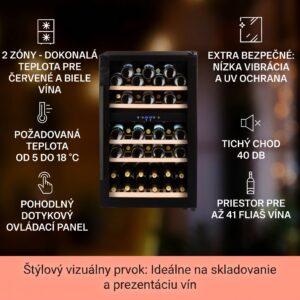 Klarstein Barossa 40D, vinotéka, 135 l, 2 zóny, 41 fliaš, sklenené dvere, dotyková