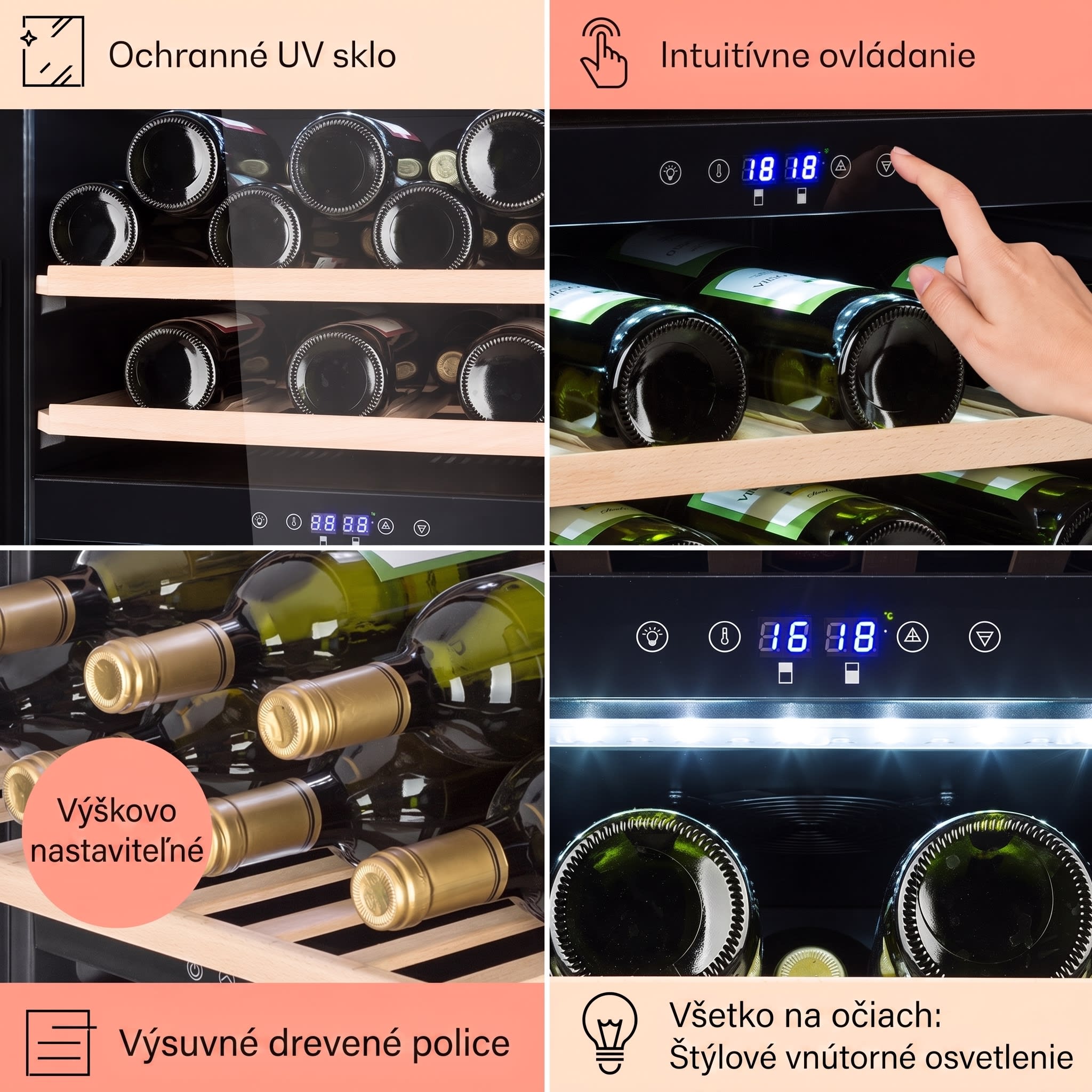 Klarstein Barossa 40D, vinotéka, 135 l, 2 zóny, 41 fliaš, sklenené dvere, dotyková – Obrázok 4