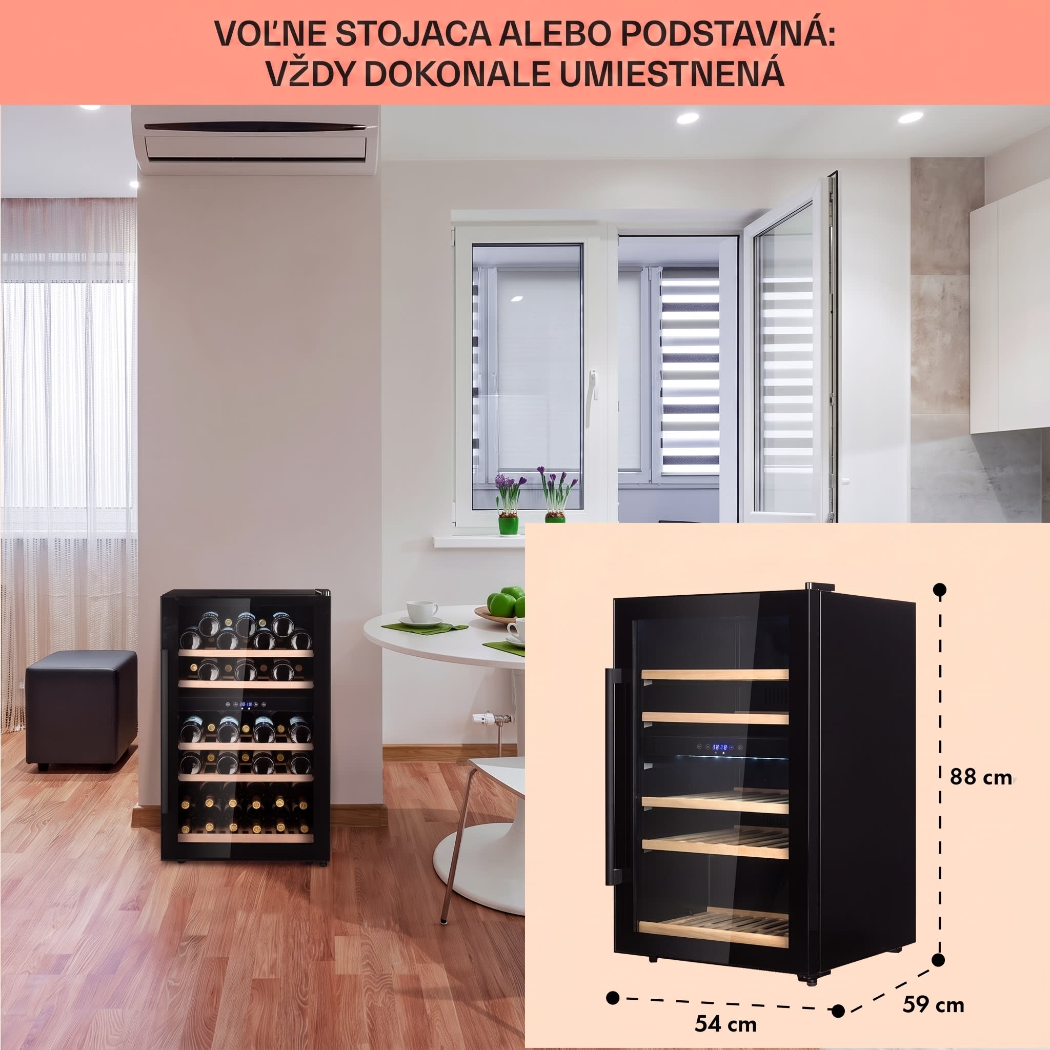 Klarstein Barossa 40D, vinotéka, 135 l, 2 zóny, 41 fliaš, sklenené dvere, dotyková – Obrázok 5