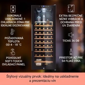 Klarstein Barossa 54 Uno, vinotéka, 155 l, 54 fliaš, sklenené dvere, dotykové ovládanie, LED