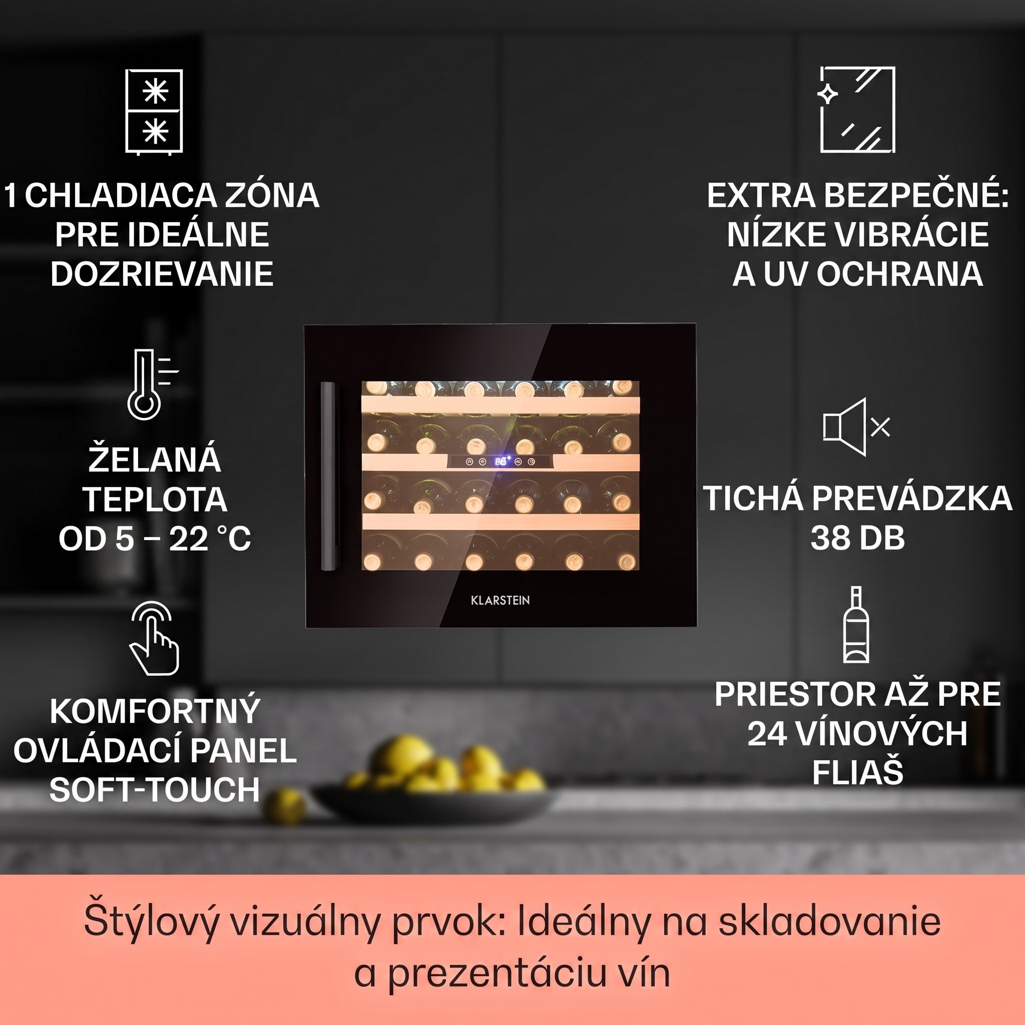 Klarstein Vinsider 24 Onyx Edition, vstavaná vinotéka, energet. trieda G