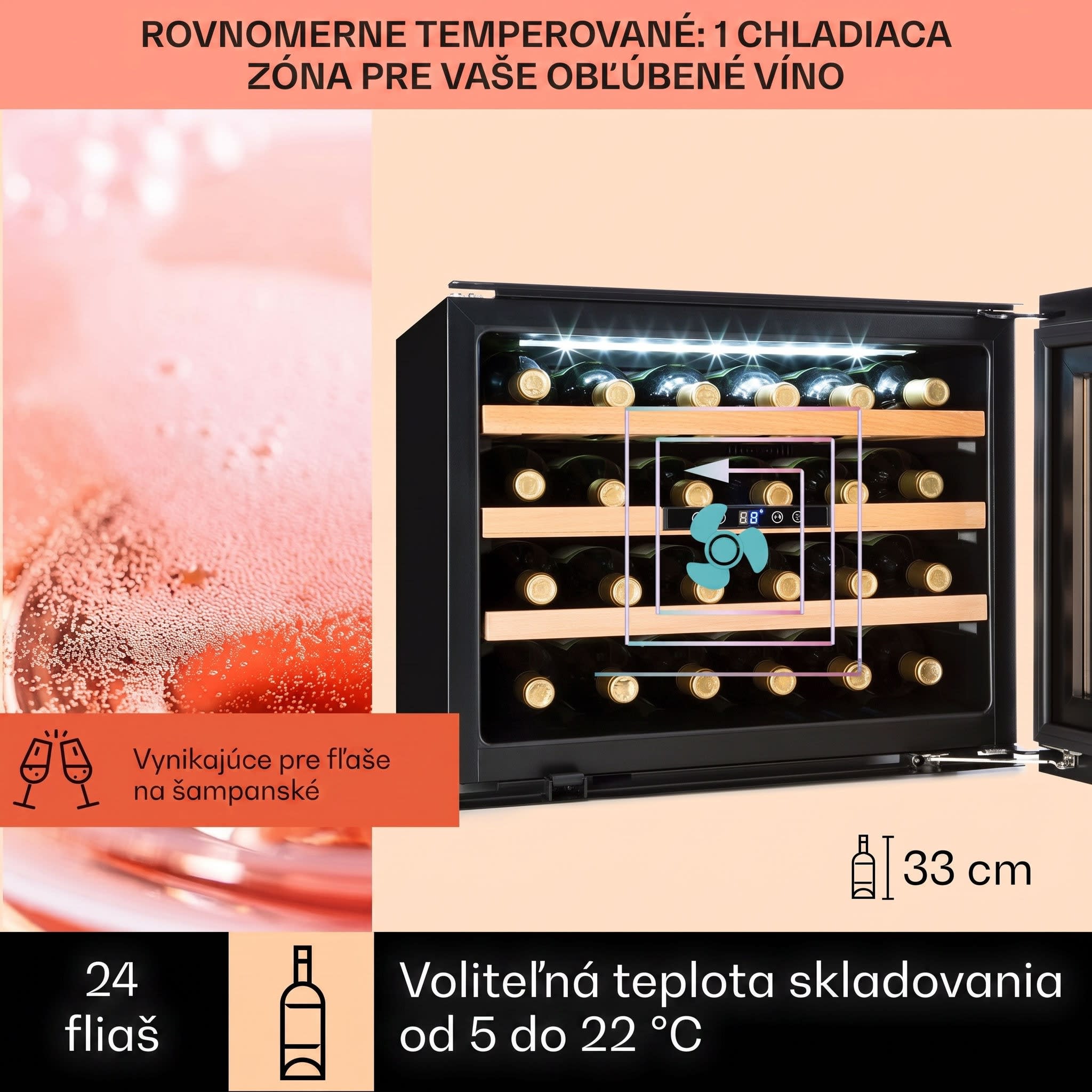 Klarstein Vinsider 24 Onyx Edition, vstavaná vinotéka, energet. trieda G – Obrázok 2