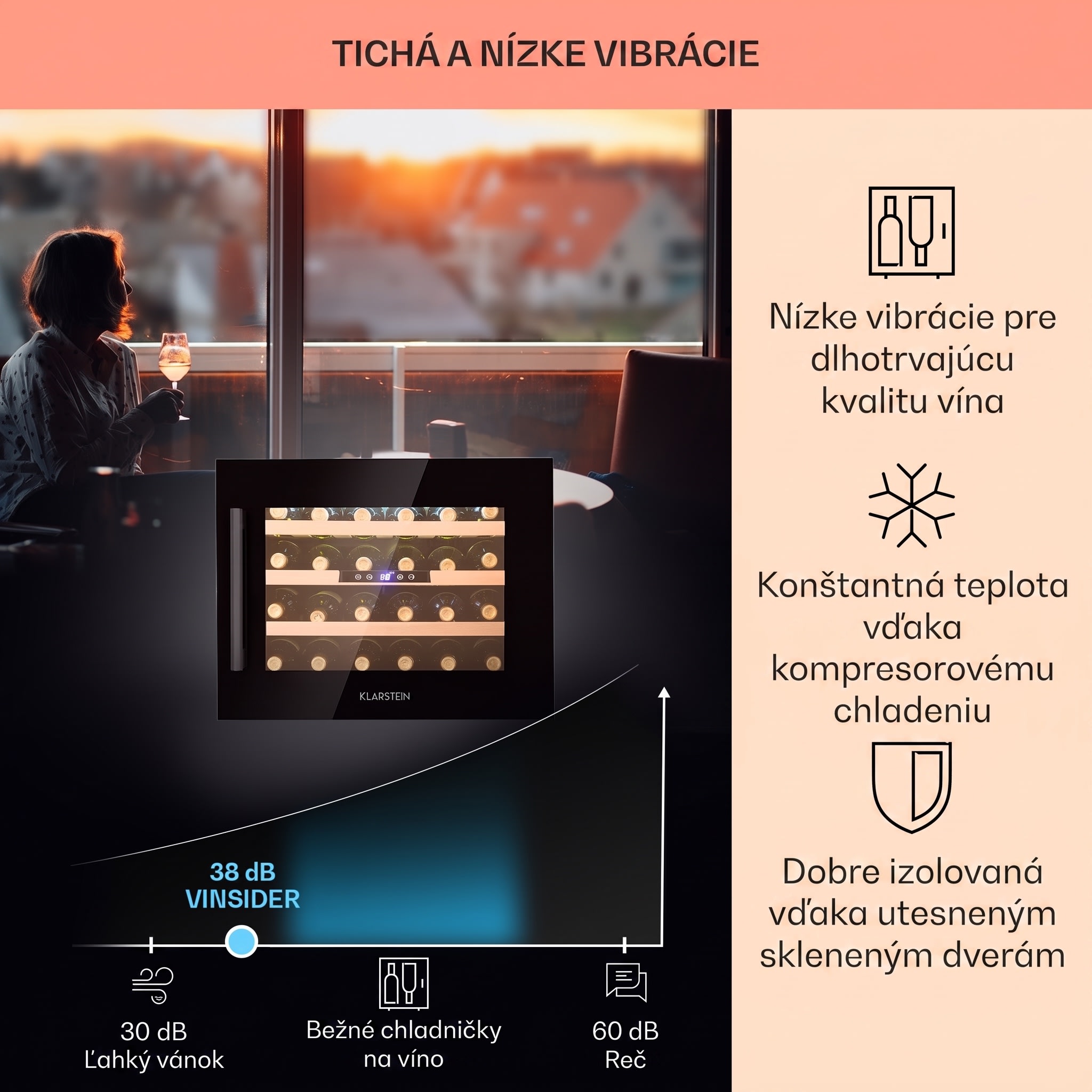 Klarstein Vinsider 24 Onyx Edition, vstavaná vinotéka, energet. trieda G – Obrázok 3