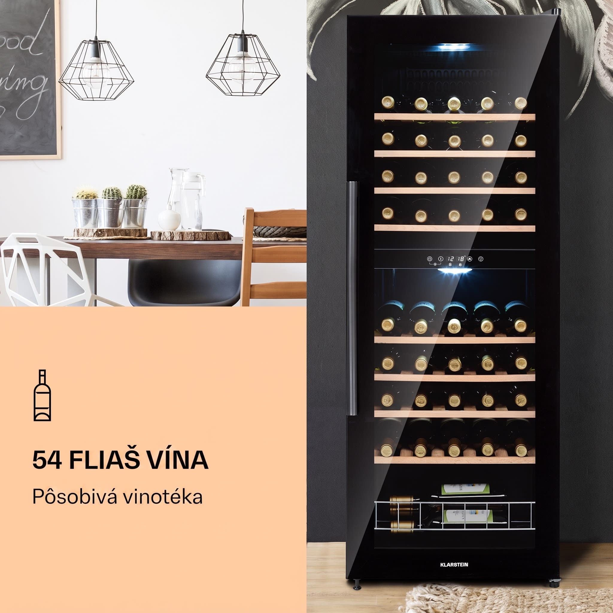 Klarstein Barossa 54 Duo, vinotéka, 148 l, 2 zóny, 54 fliaš, dotykový displej