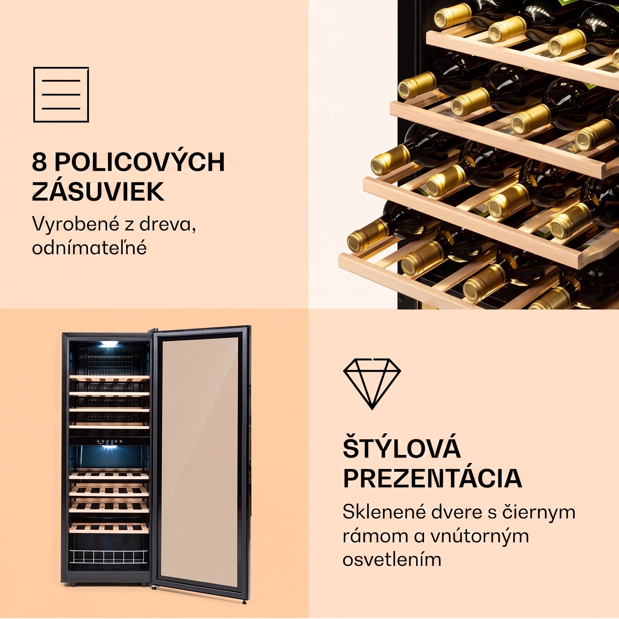 Klarstein Barossa 54 Duo, vinotéka, 148 l, 2 zóny, 54 fliaš, dotykový displej – Obrázok 3