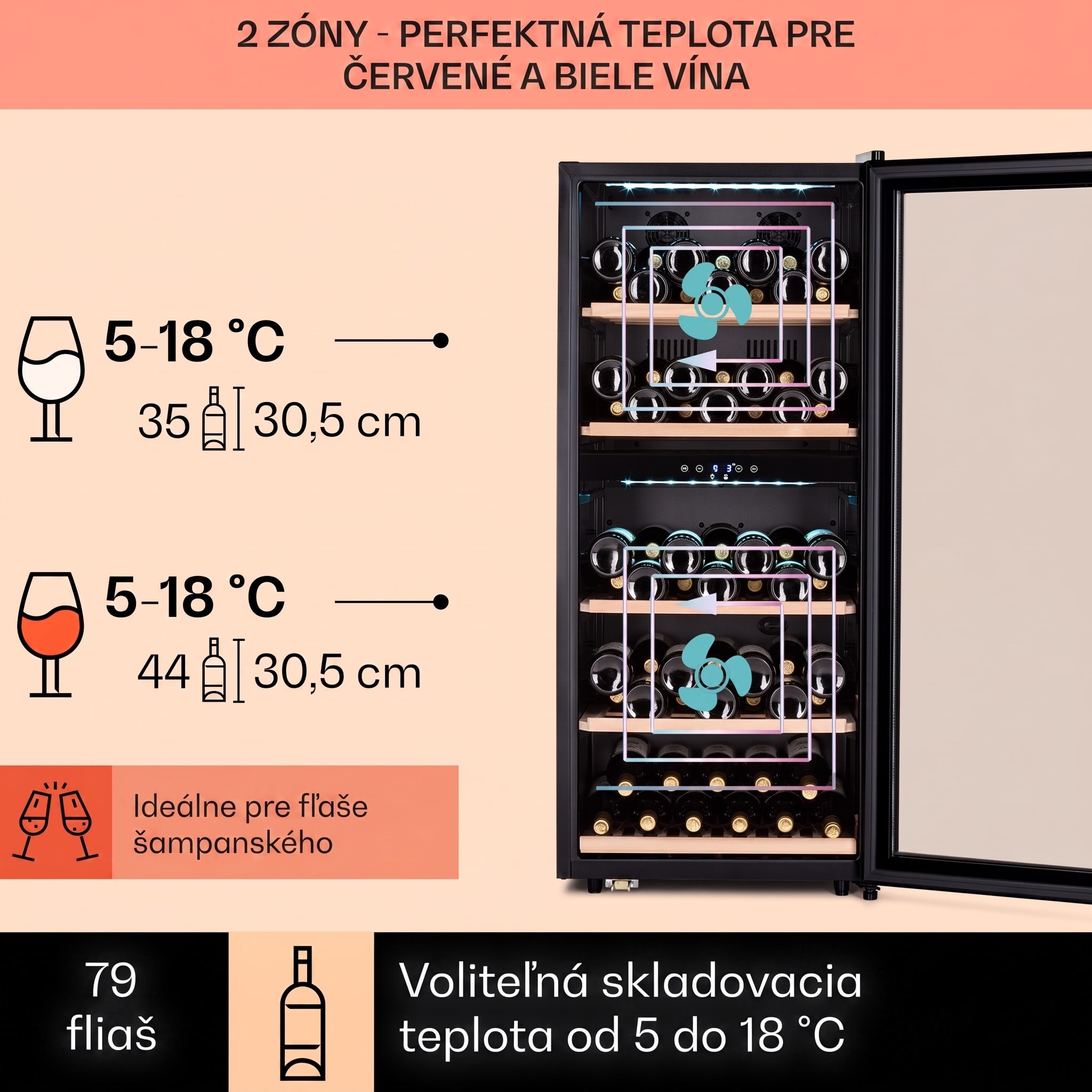Klarstein Barossa 91 Duo, chladnička na víno, 204 l, 91 fl., 2 zóny – Obrázok 2