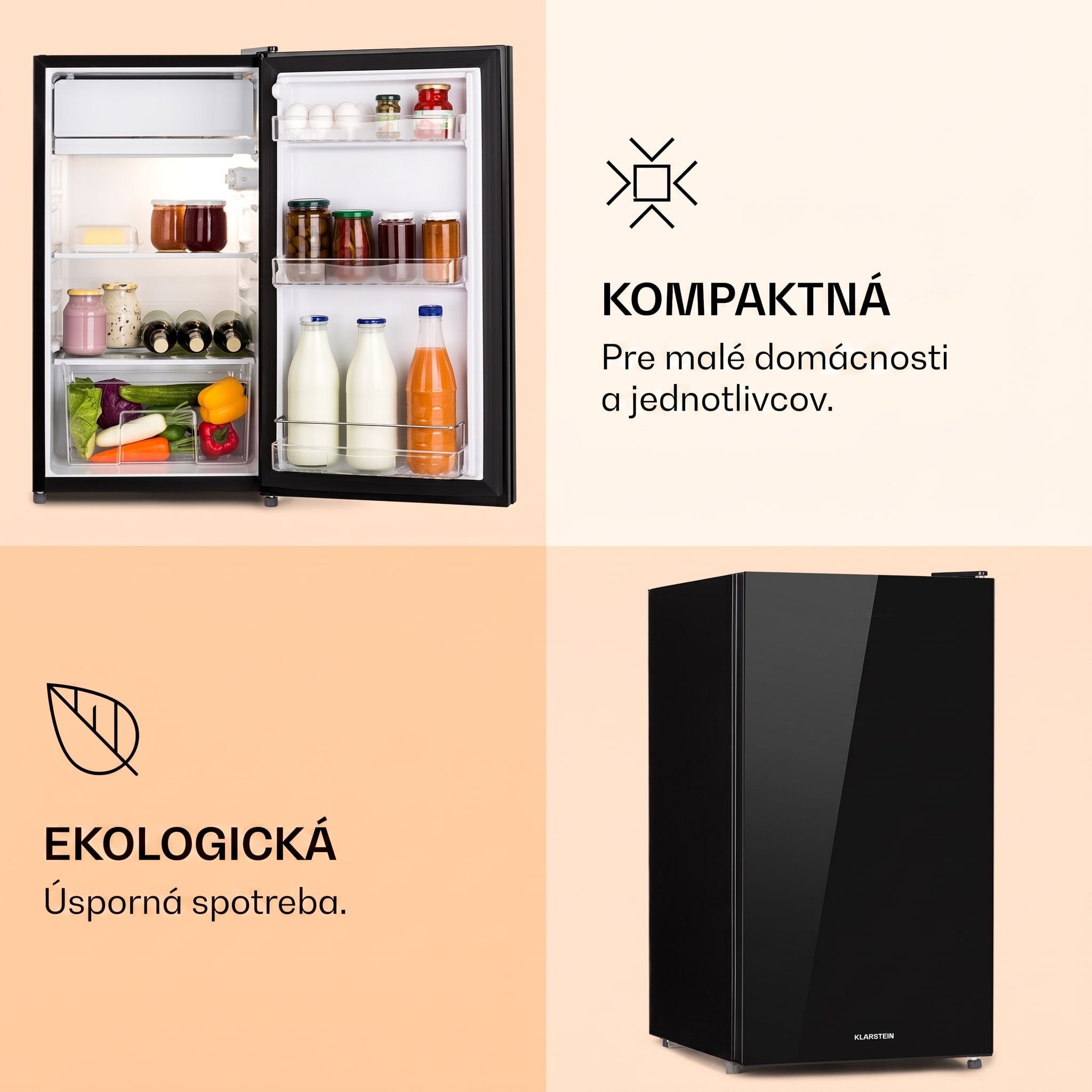 Klarstein Luminance Frost, chladnička, 91 l, energet. trieda F, priečinok na zeleninu, 2 sklenené police, čierna – Obrázok 3