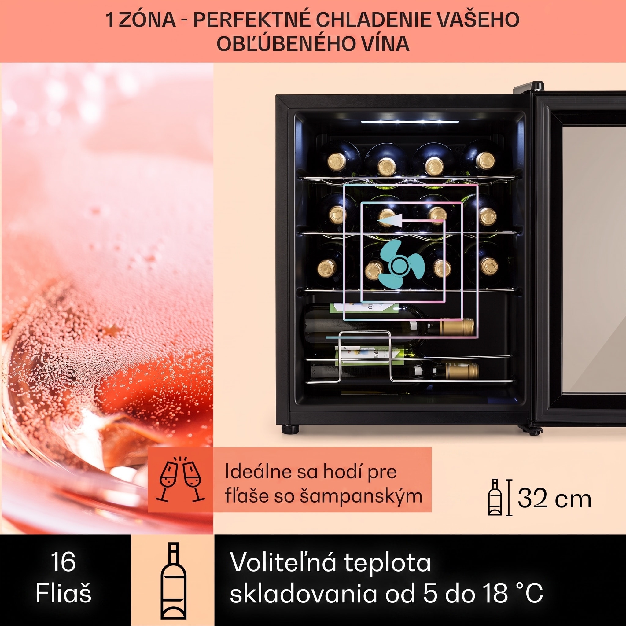 Klarstein Shiraz, vinotéka, 42 l, 131 W, 5-18°C, dotykový ovládací panel, čierna – Obrázok 2