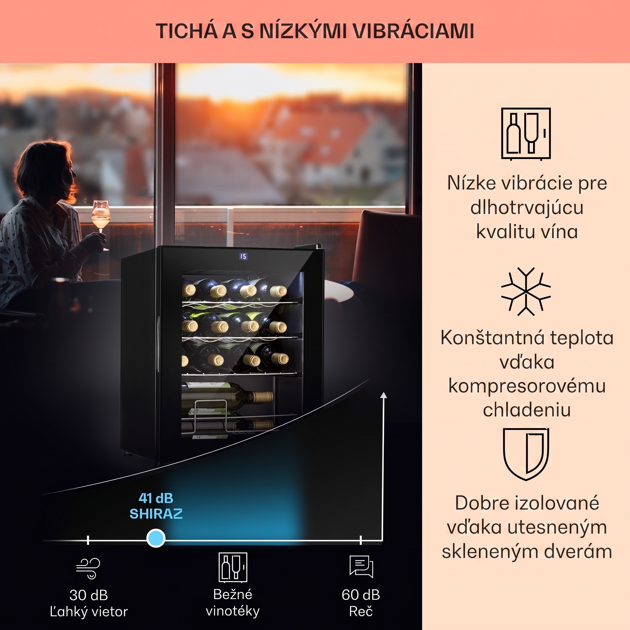 Klarstein Shiraz, vinotéka, 42 l, 131 W, 5-18°C, dotykový ovládací panel, čierna – Obrázok 3