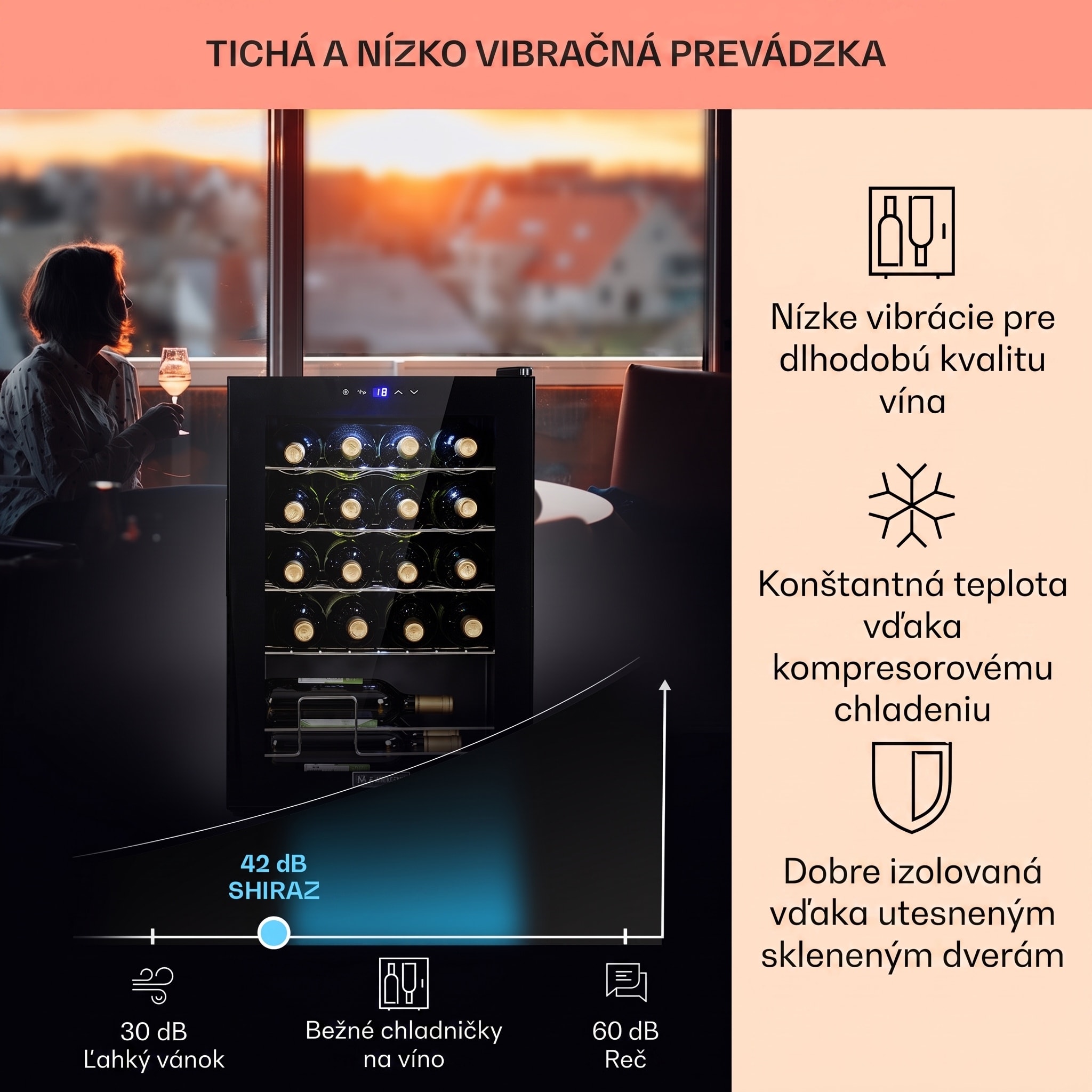 Klarstein Shiraz 20 Uno, vinotéka, 53 l, 20 fliaš, 5-18°C, dotykový ovládací panel – Obrázok 3