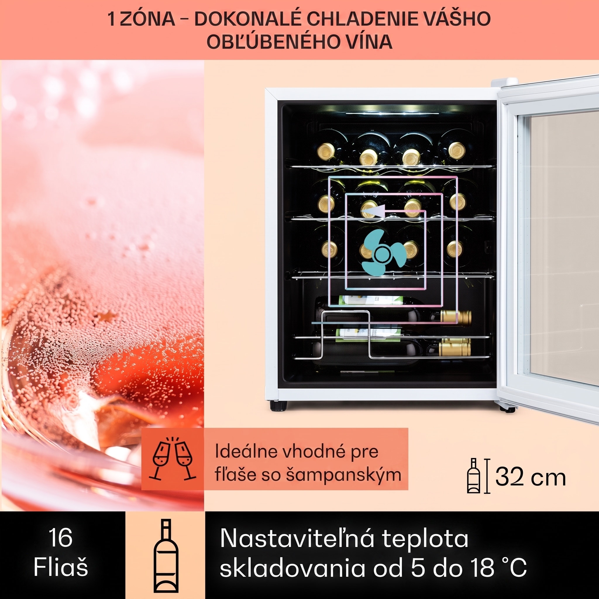 Klarstein Shiraz 16 Quartz, vinotéka, 42 l, 160 W, 5-18°C, dotykový ovládací panel – Obrázok 2