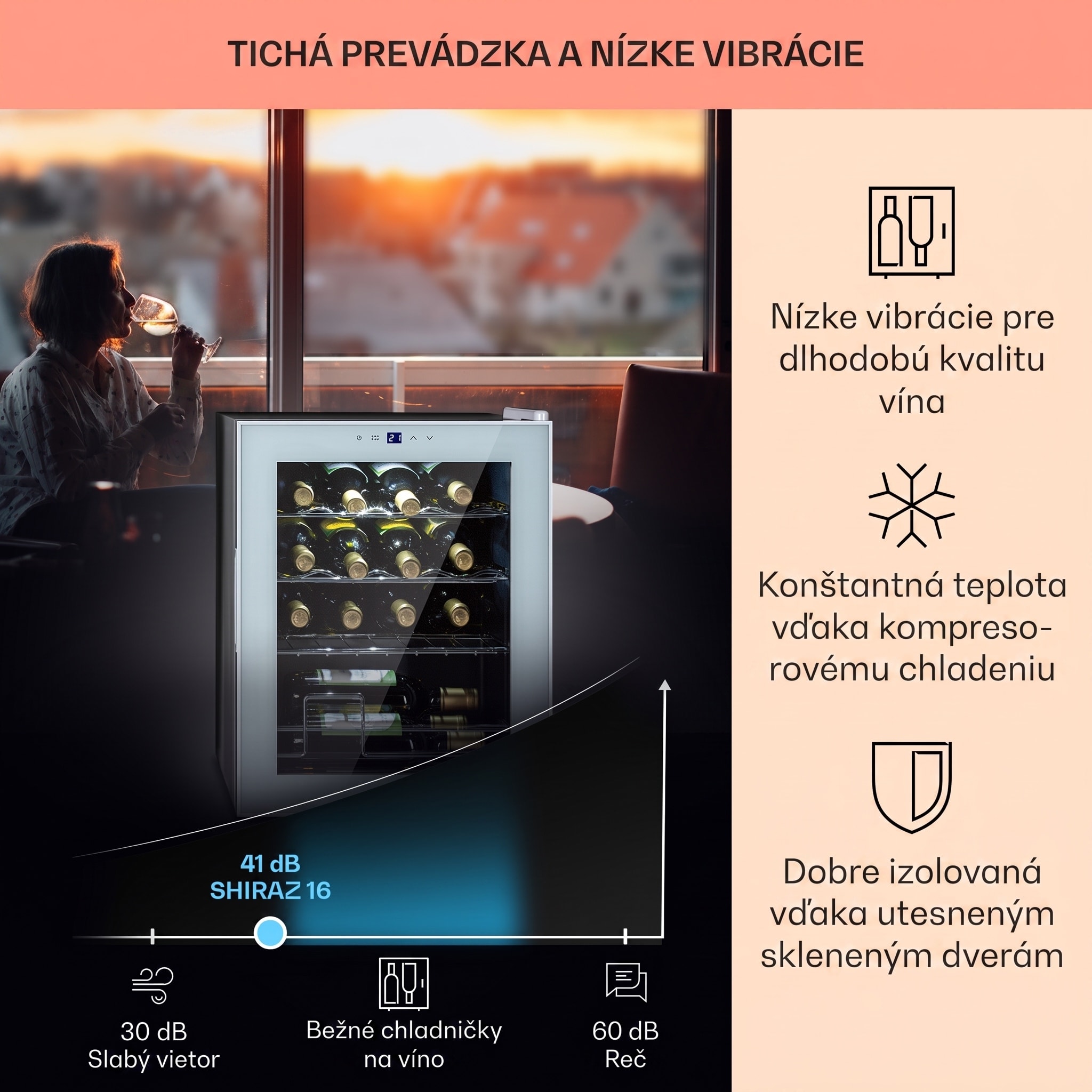 Klarstein Shiraz 16 Quartz, vinotéka, 42 l, 160 W, 5-18°C, dotykový ovládací panel – Obrázok 3