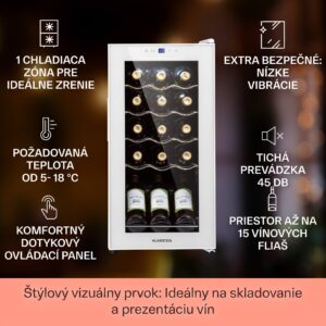 Klarstein Shiraz 15 Slim Uno, vinotéka, 44 l, 135 W, 5–18°C, dotykové ovládanie, biela