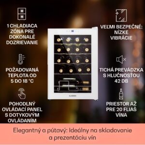 Klarstein Shiraz 20 Uno, vinotéka, 53 l, 20 fliaš, 5-18°C, dotykový ovládací panel