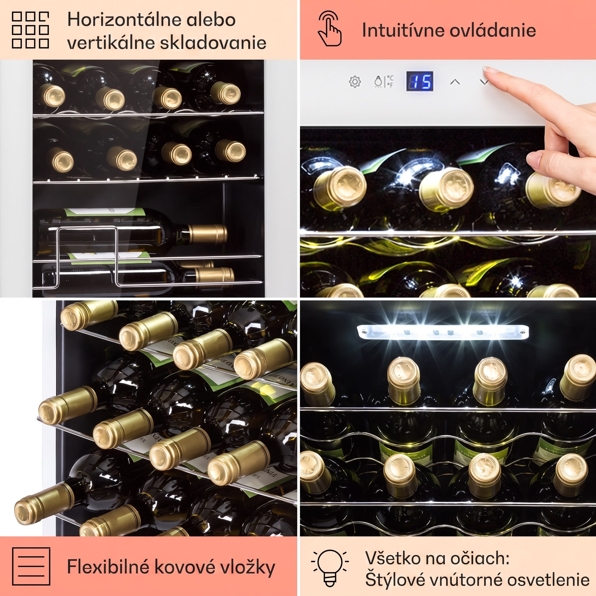 Klarstein Shiraz 28 Uno, vinotéka, 74 l, 28 fliaš, 5-18°C, dotykový ovládací panel – Obrázok 4