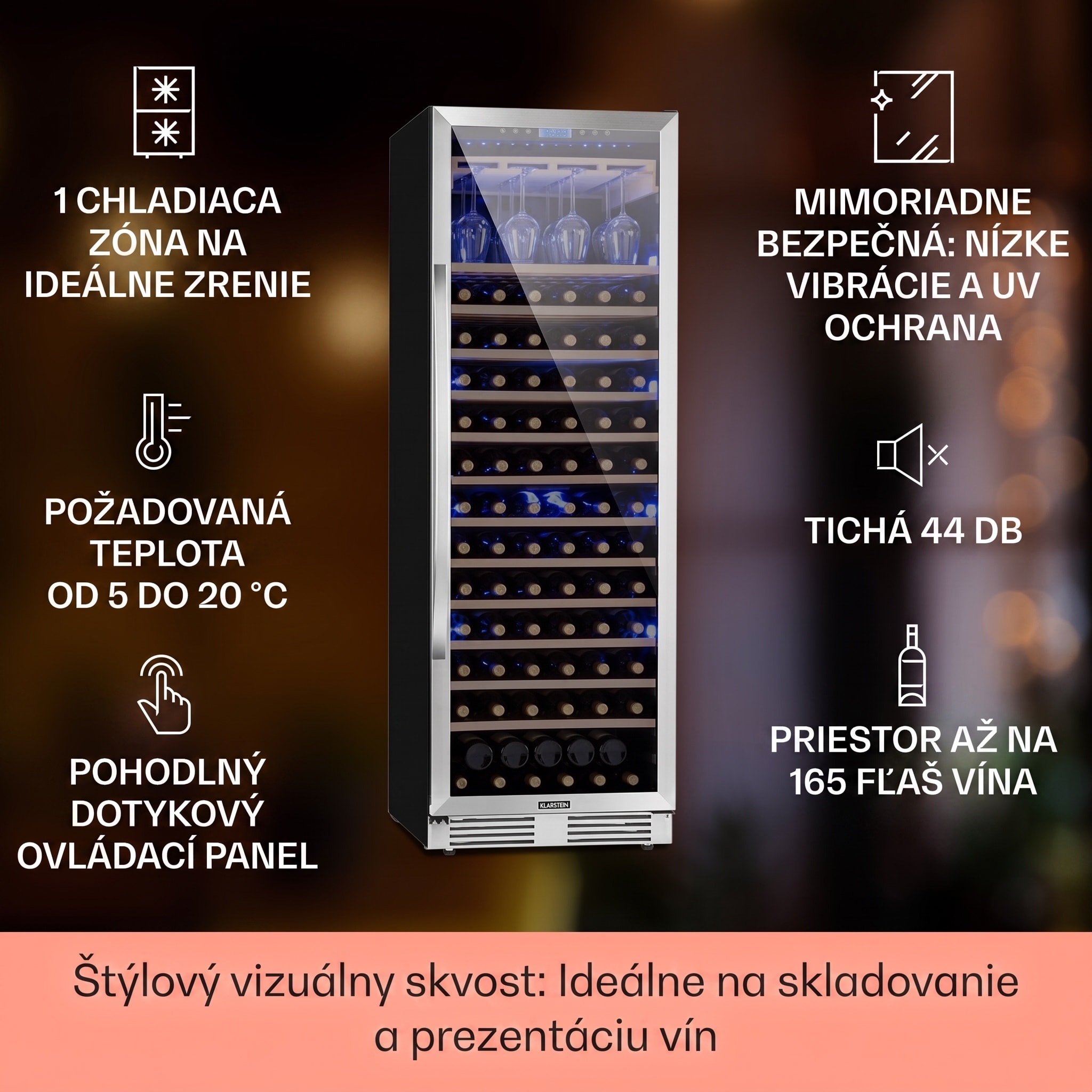 Klarstein Vinovilla Grande 165 Built-in Uno, chladnička na víno, 425 l, 165 fl. Sklenené dvere
