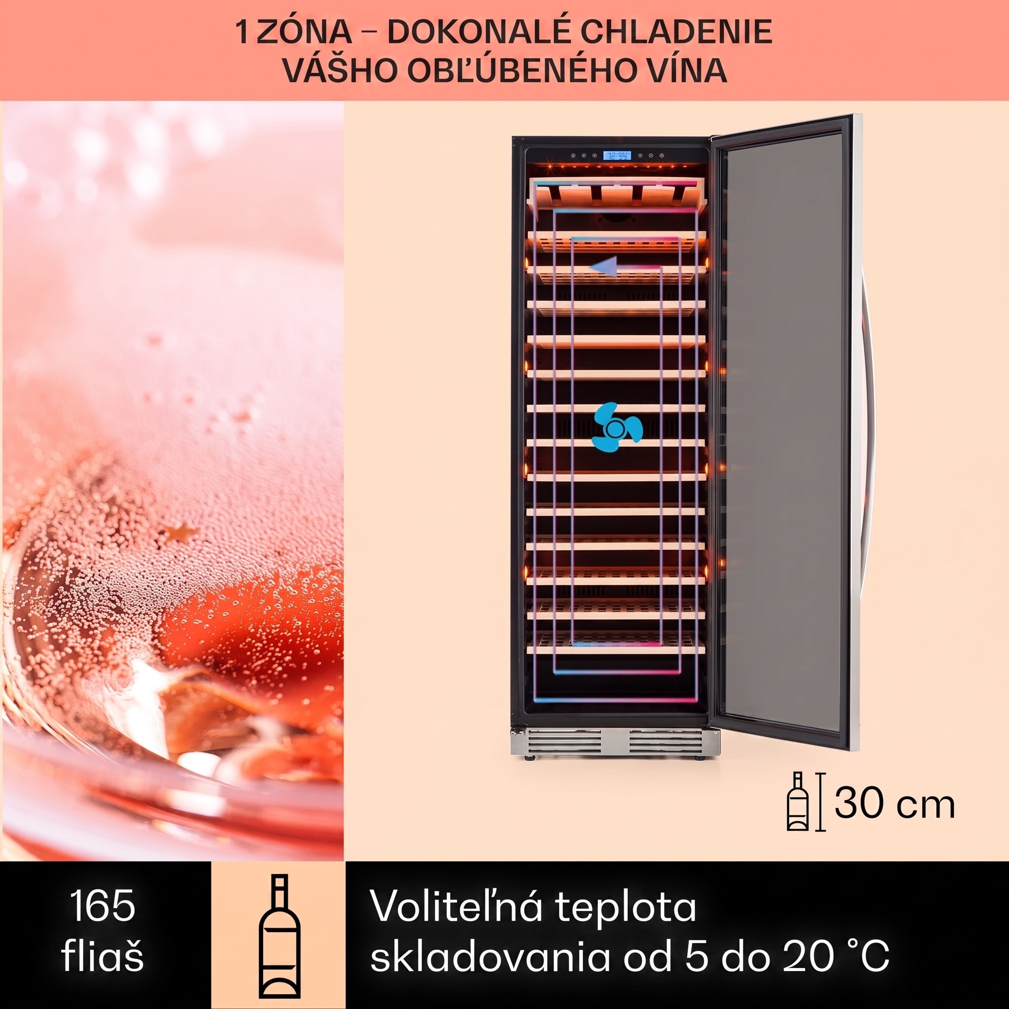 Klarstein Vinovilla Grande 165 Built-in Uno, chladnička na víno, 425 l, 165 fl. Sklenené dvere – Obrázok 2