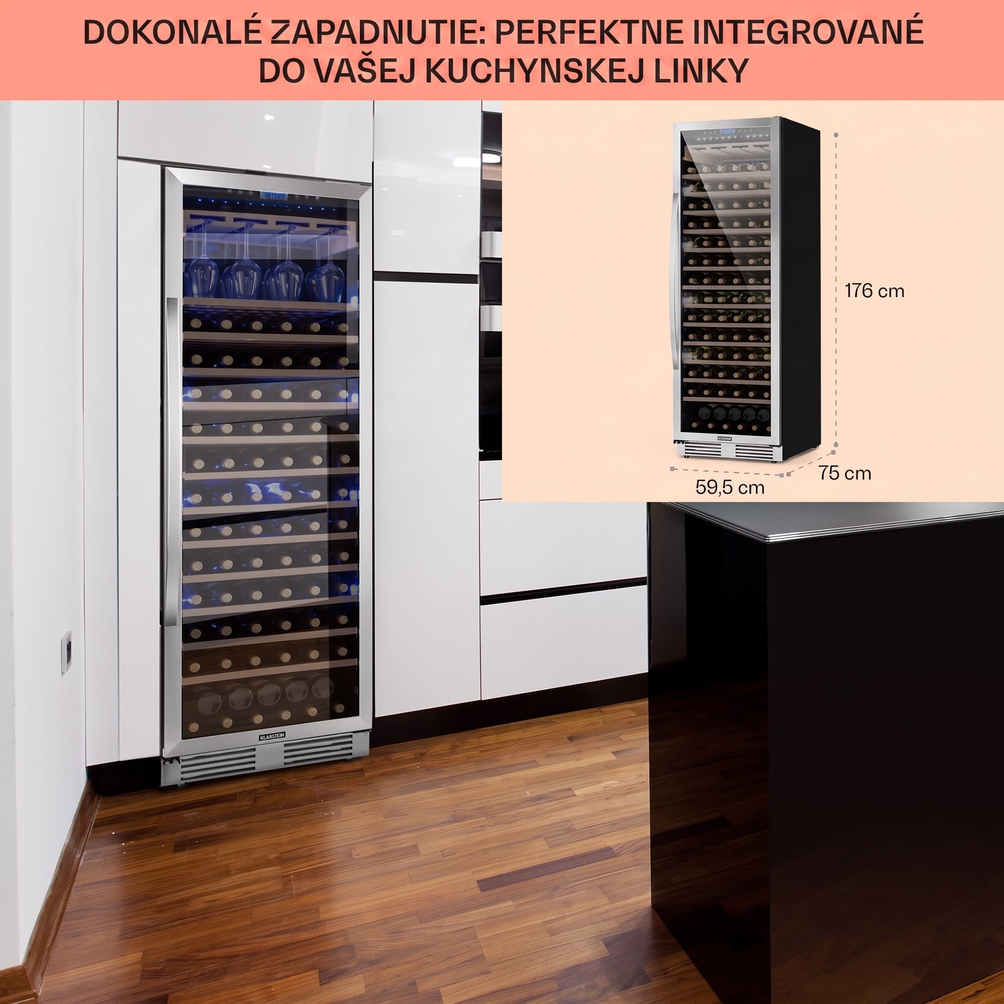 Klarstein Vinovilla Grande 165 Built-in Uno, chladnička na víno, 425 l, 165 fl. Sklenené dvere – Obrázok 5