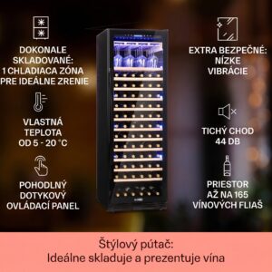 Klarstein Vinovilla Onyx Grande, veľkoobjemová vinotéka, 433 l, 165 fliaš, čierna