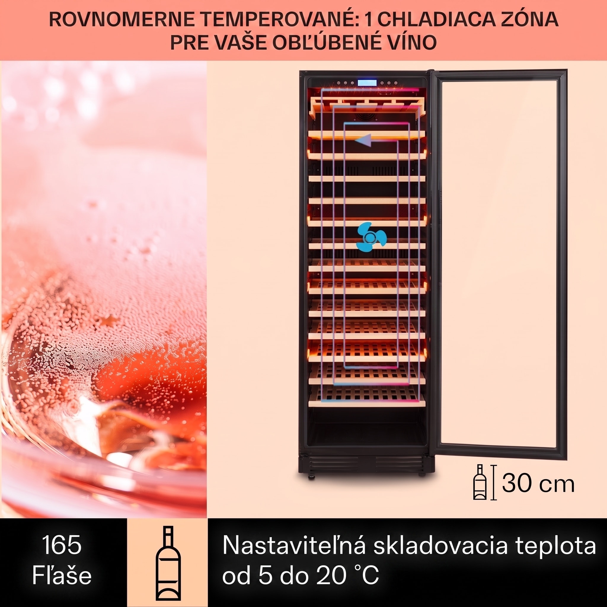 Klarstein Vinovilla Onyx Grande, veľkoobjemová vinotéka, 433 l, 165 fliaš, čierna – Obrázok 2