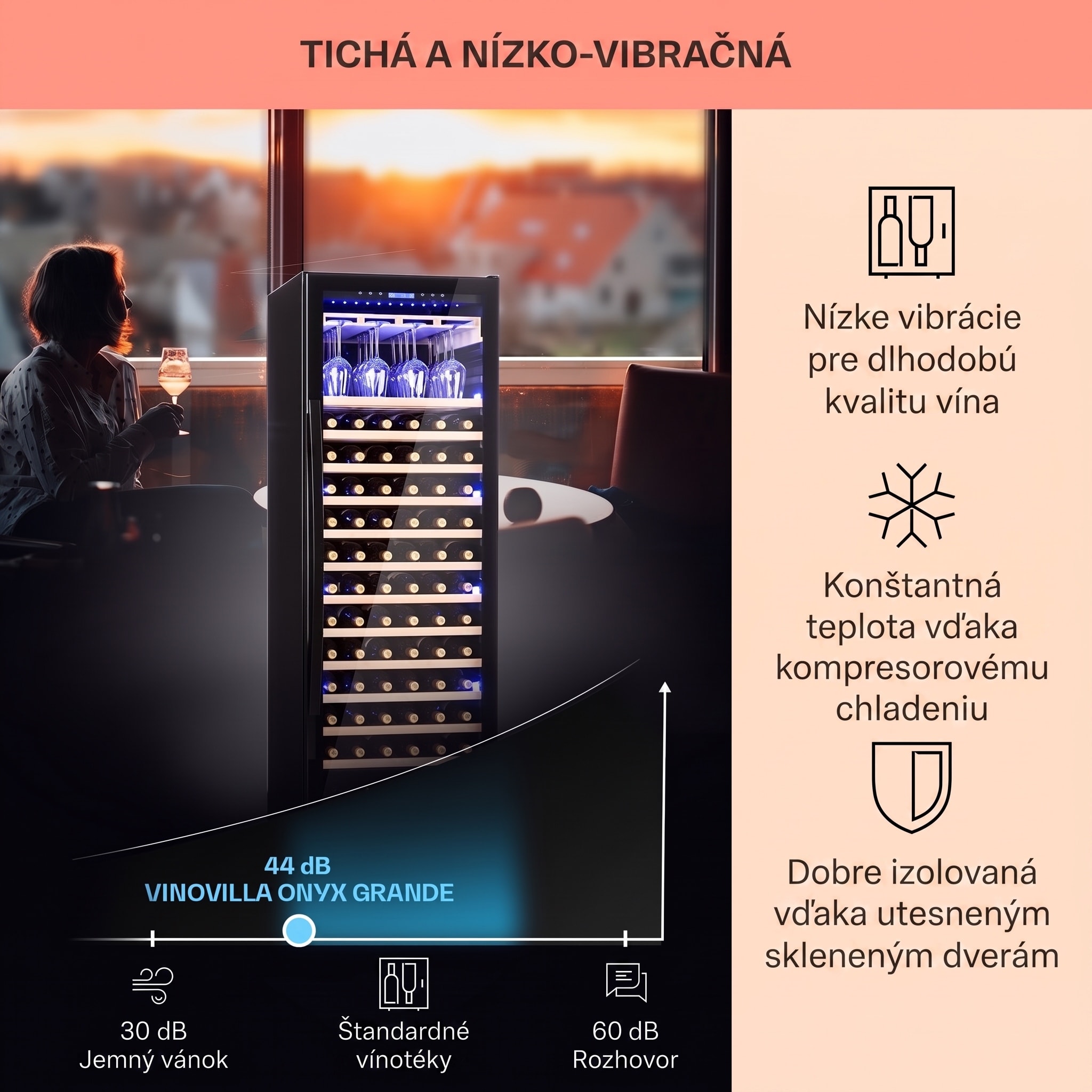 Klarstein Vinovilla Onyx Grande, veľkoobjemová vinotéka, 433 l, 165 fliaš, čierna – Obrázok 3
