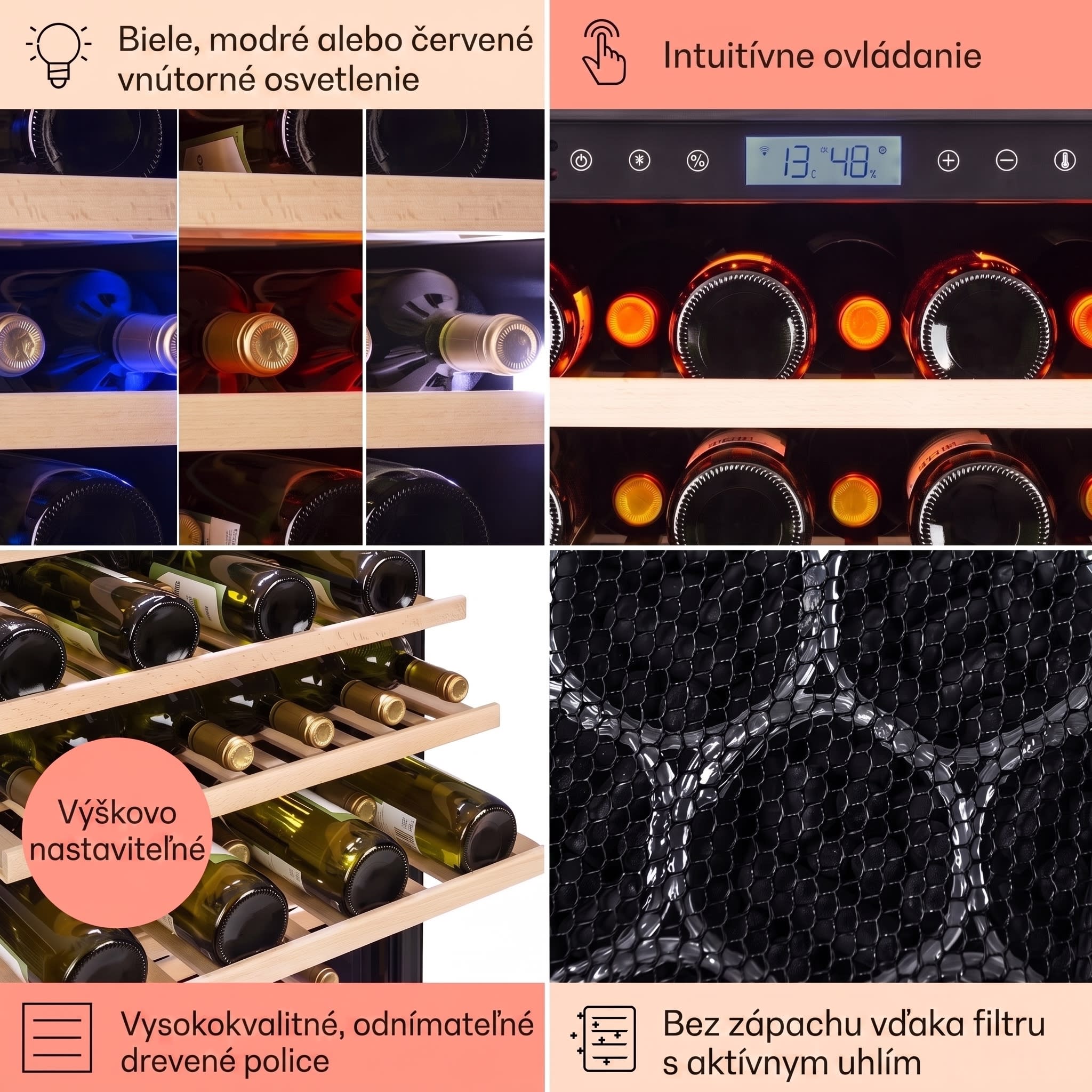 Klarstein Vinovilla Onyx Grande, veľkoobjemová vinotéka, 433 l, 165 fliaš, čierna – Obrázok 4