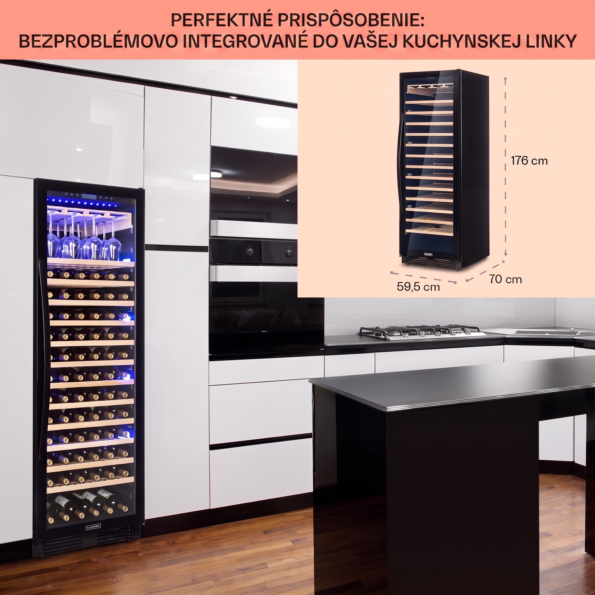 Klarstein Vinovilla Onyx Grande, veľkoobjemová vinotéka, 433 l, 165 fliaš, čierna – Obrázok 5