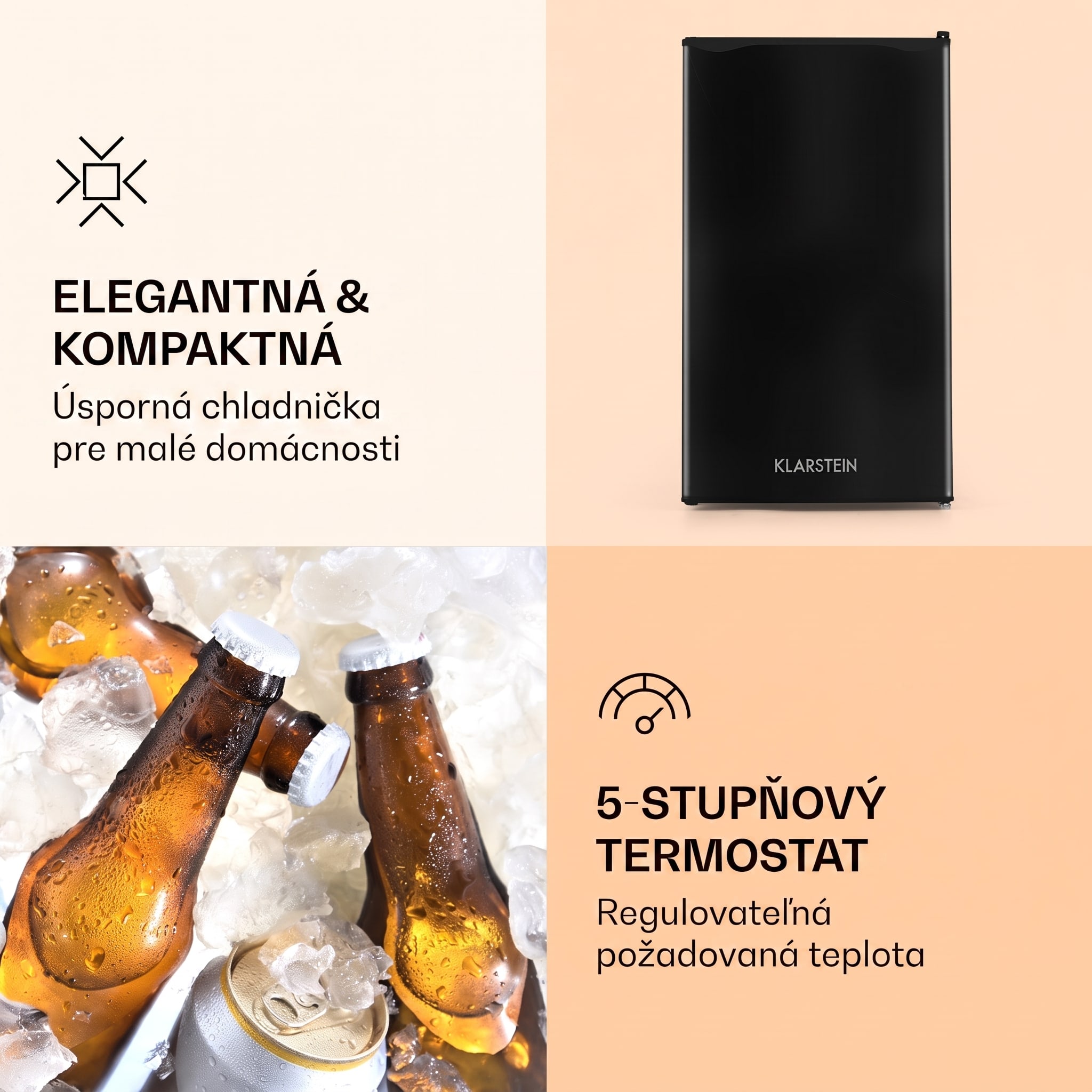 Klarstein Alleinversorger, chladnička, 91 l, energet. trieda F, 2 poschodia mraziaceho priečinku, čierna