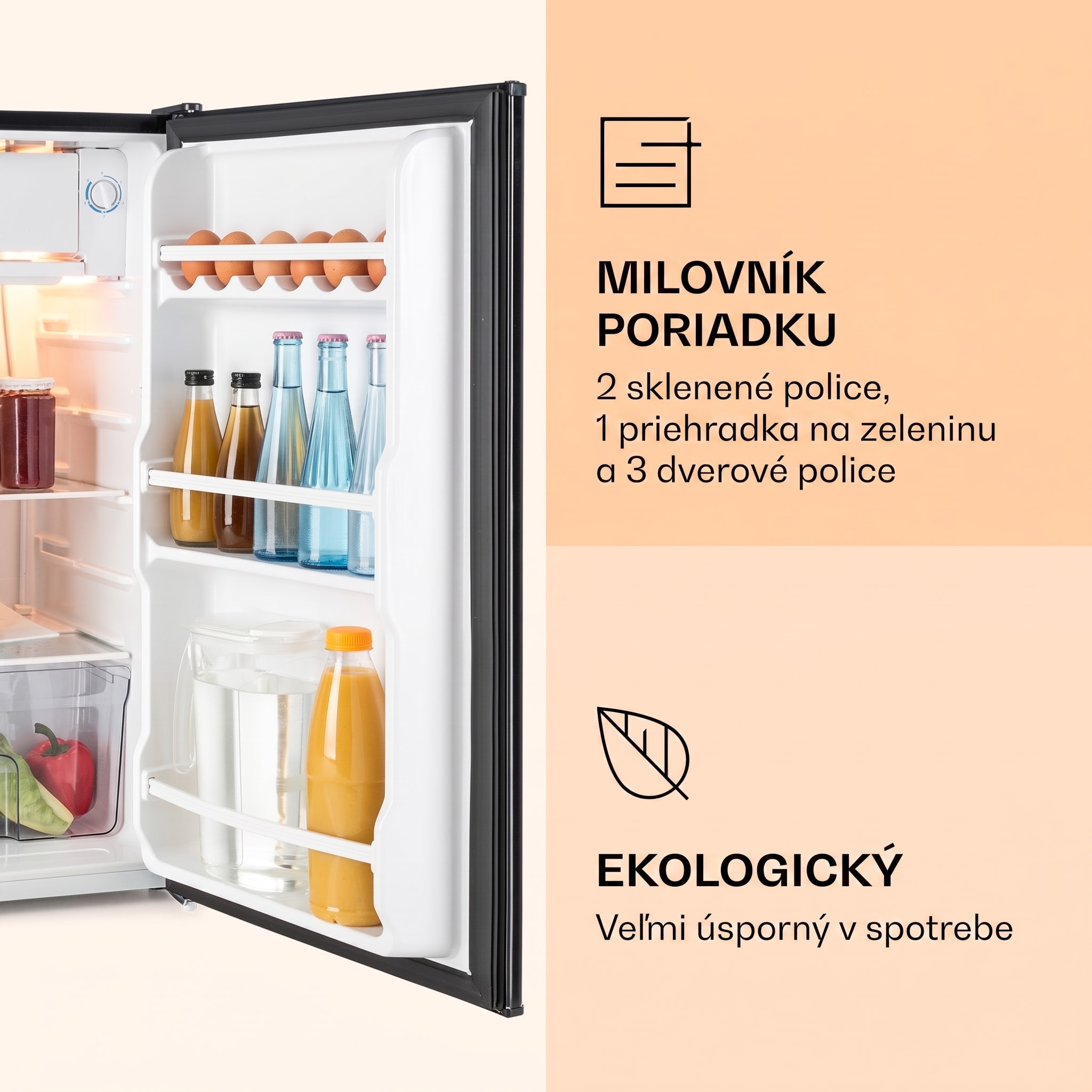 Klarstein Alleinversorger, chladnička, 91 l, energet. trieda F, 2 poschodia mraziaceho priečinku, čierna – Obrázok 3