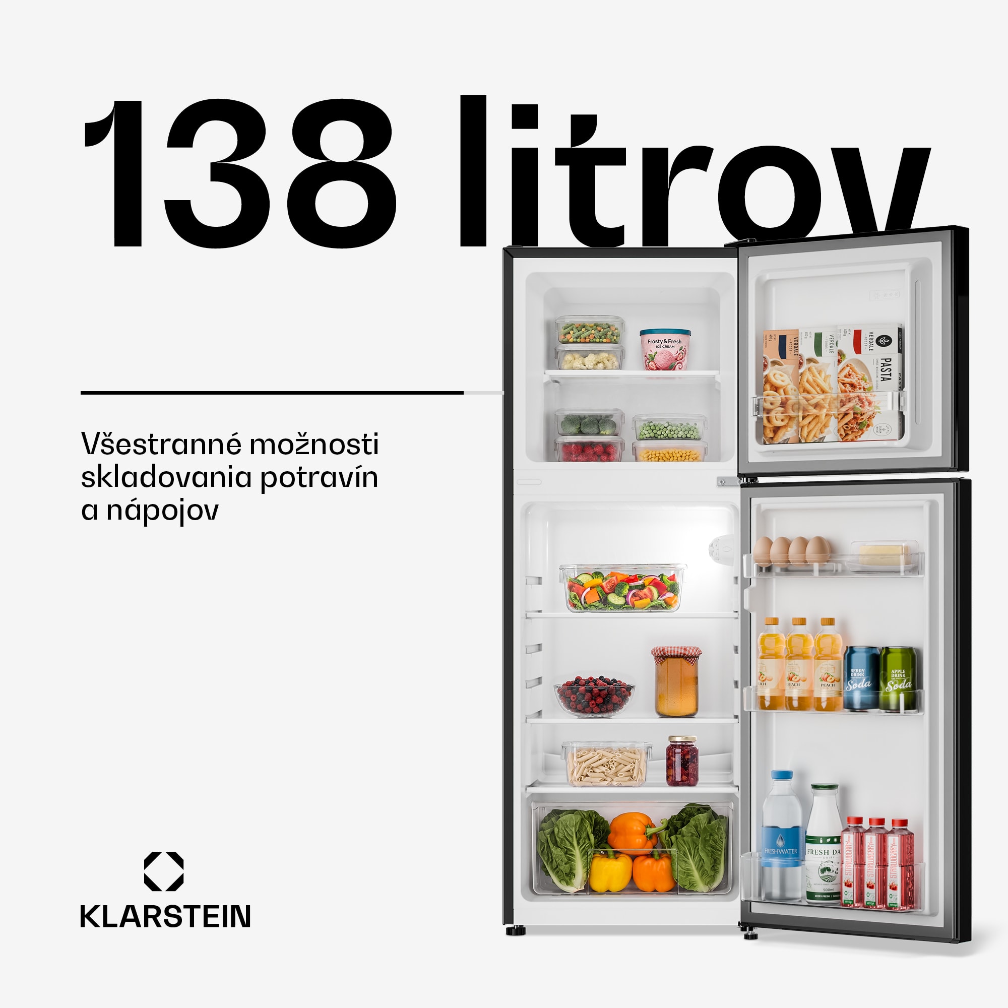 Klarstein Audrey, kombinovaná chladnička, 97/40 l, retro vzhľad