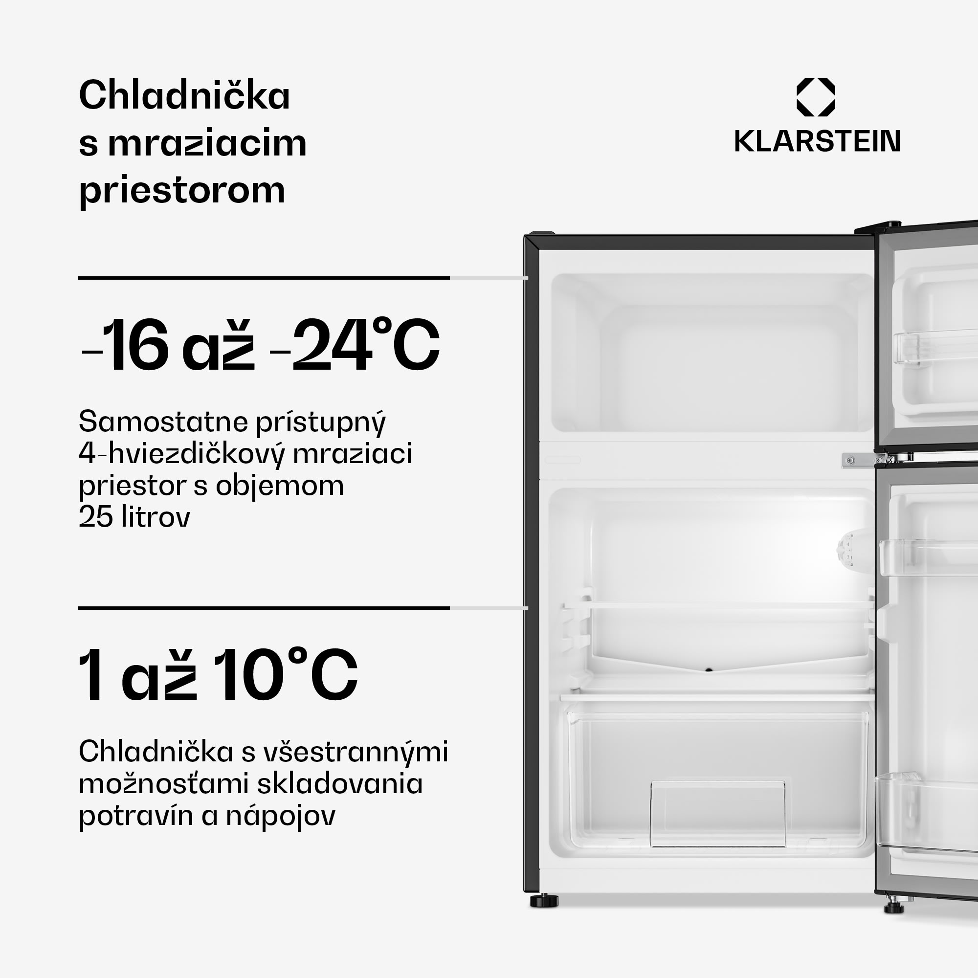 Klarstein Irene, kombinovaná chladnička, 61 l chladnička, 25 l mraznička, retro, červená – Obrázok 3