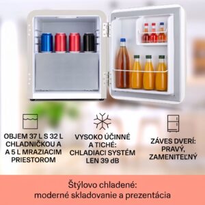 Klarstein Audrey Mini, retro chladnička, energet. trieda E, mraziaci priečinok, LED