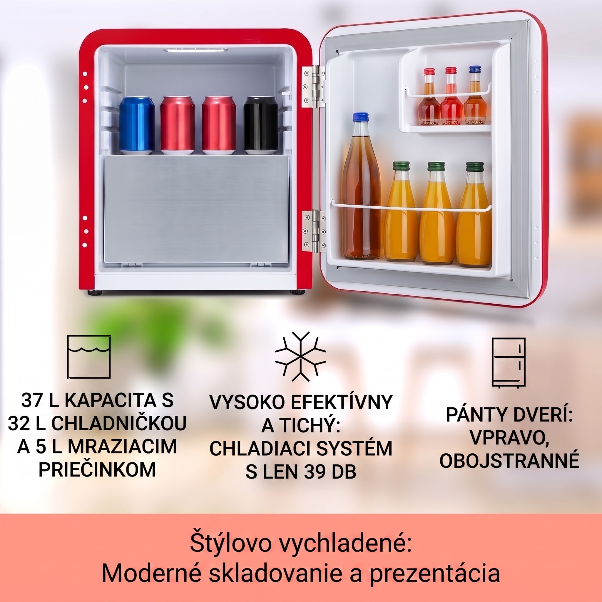 Klarstein Audrey, mini chladnička, energet. trieda E, mraziaci priečinok, LED