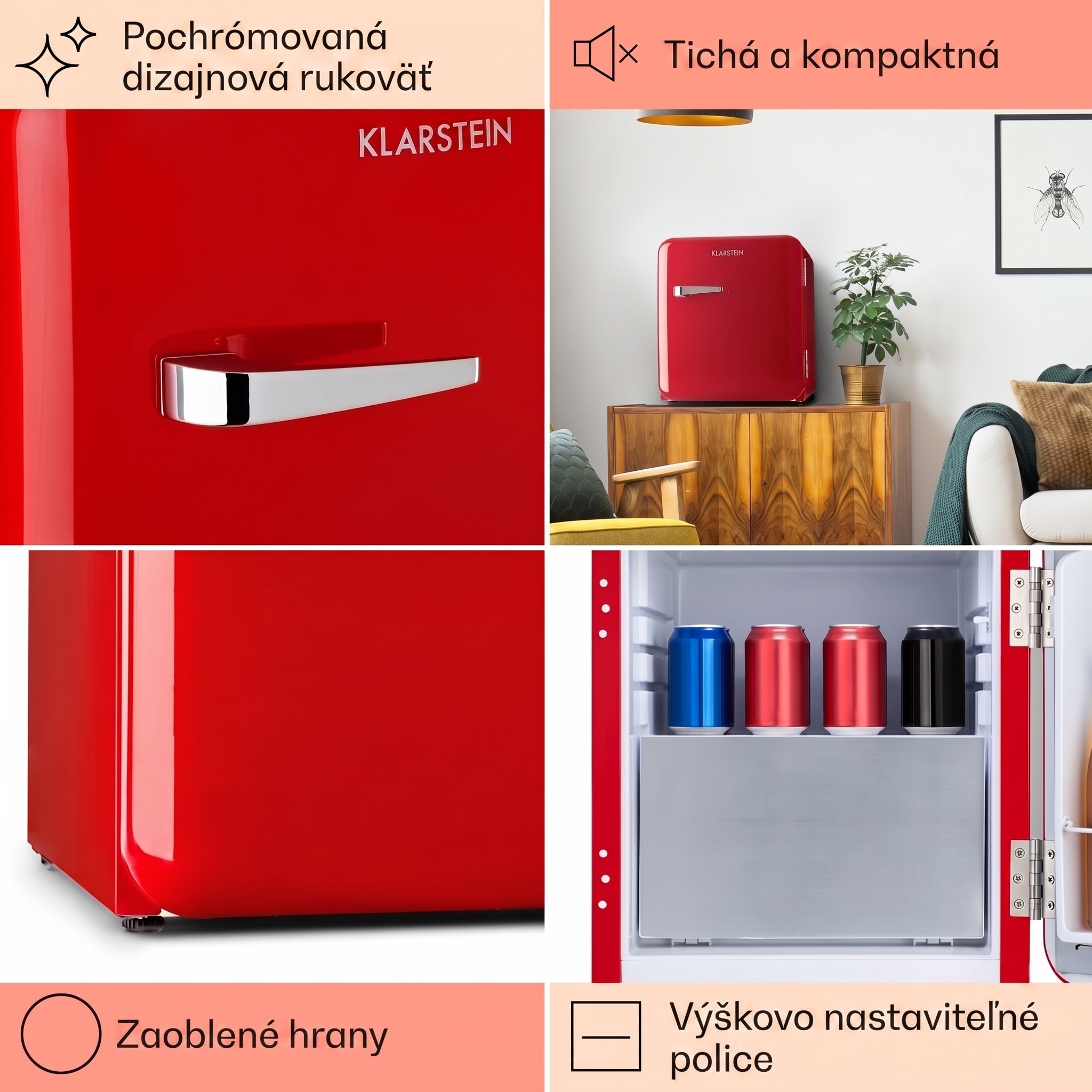 Klarstein Audrey, mini chladnička, energet. trieda E, mraziaci priečinok, LED – Obrázok 4