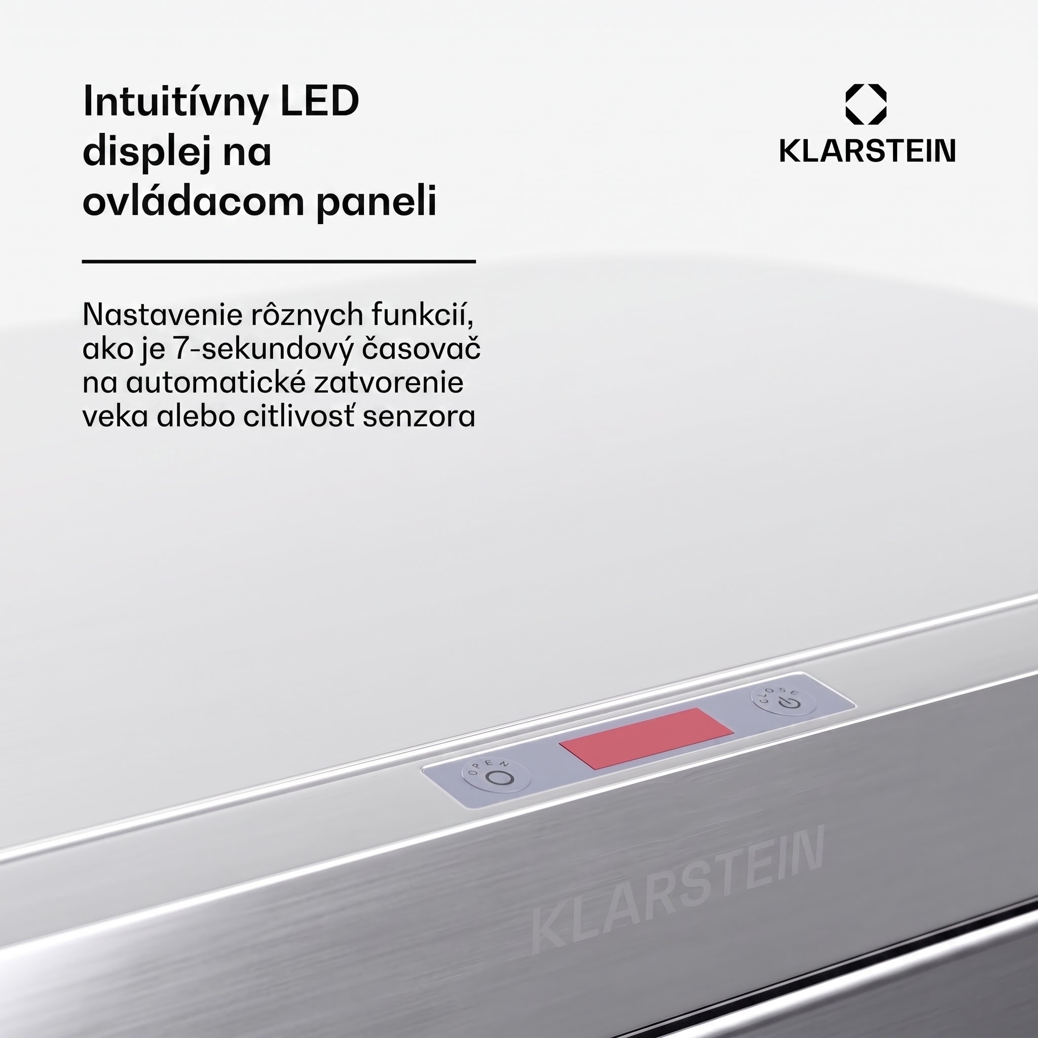 Klarstein Touchless, senzorový odpadkový kôš, 50 l, z nehrdzavejúcej ocele, Soft-Close zatváranie, napájaný batériou, LED displej, časovač – Obrázok 3
