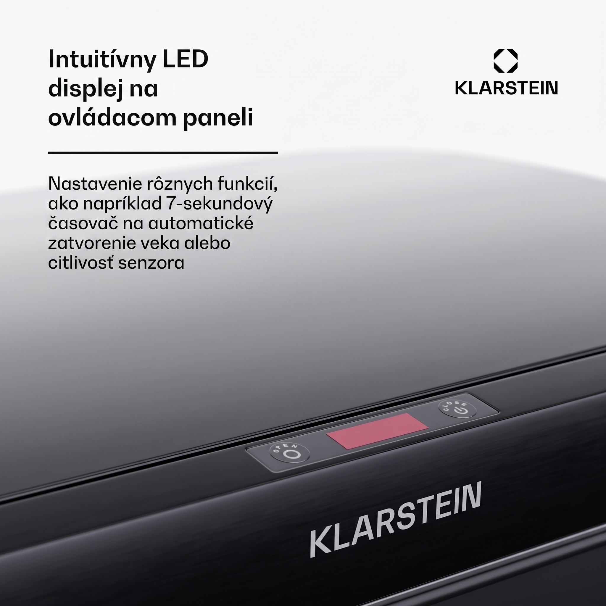 Klarstein Touchless, senzorový odpadkový kôš, 50 l, z nehrdzavejúcej ocele, Soft-Close zatváranie, napájaný batériou, LED displej, časovač – Obrázok 3