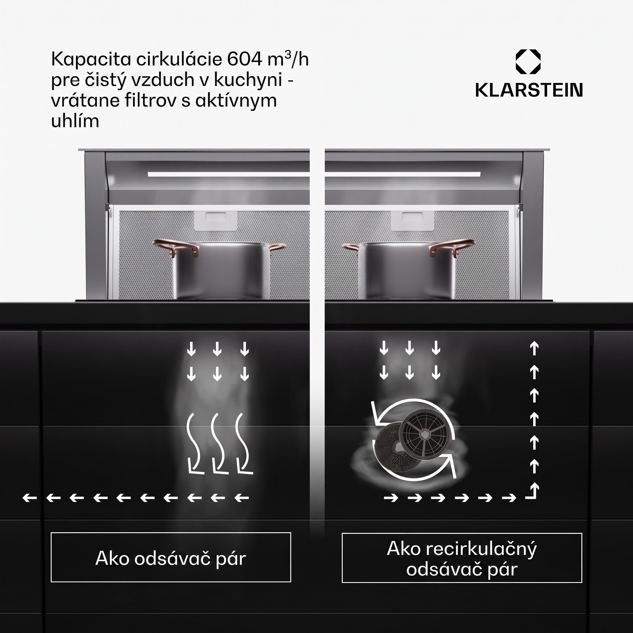 Klarstein Royal Flush Eco 90 digestor 90 cm 604 m³/h EEK A++ vrátane filtrov s aktívnym uhlím – Obrázok 2