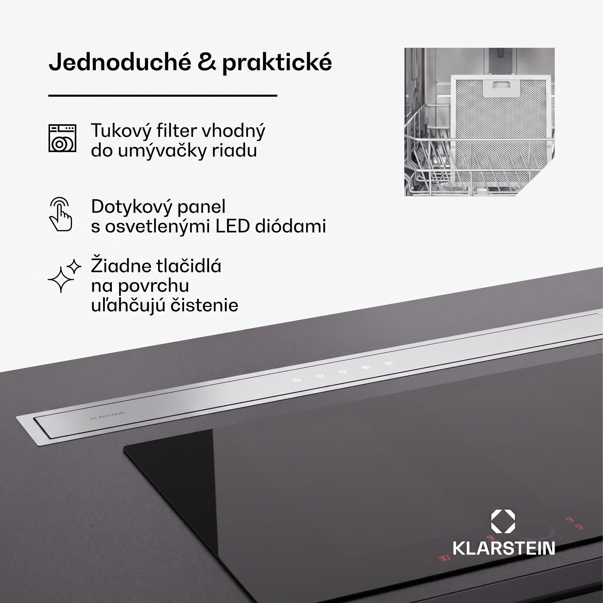 Klarstein Royal Flush Eco 90 digestor 90 cm 604 m³/h EEK A++ vrátane filtrov s aktívnym uhlím – Obrázok 5