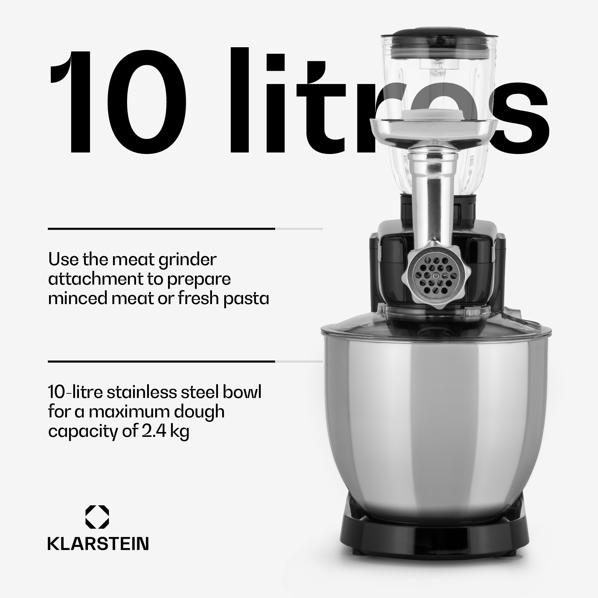 Klarstein Renata Rossa, kuchynský robot 3 v 1, 2000 W/2,7 PS, 10 l, nehrdzavejúca oceľ, bez BPA – Obrázok 3
