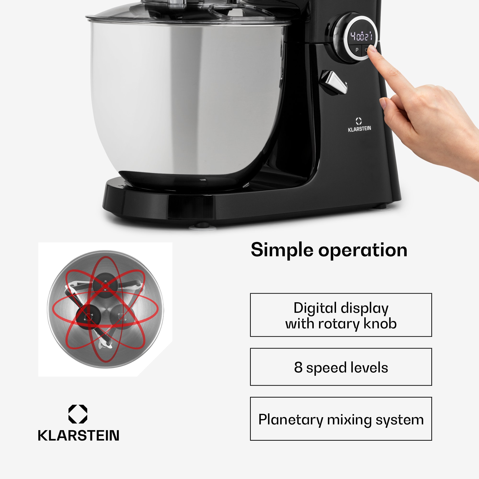 Klarstein Renata Rossa, kuchynský robot 3 v 1, 2000 W/2,7 PS, 10 l, nehrdzavejúca oceľ, bez BPA – Obrázok 4