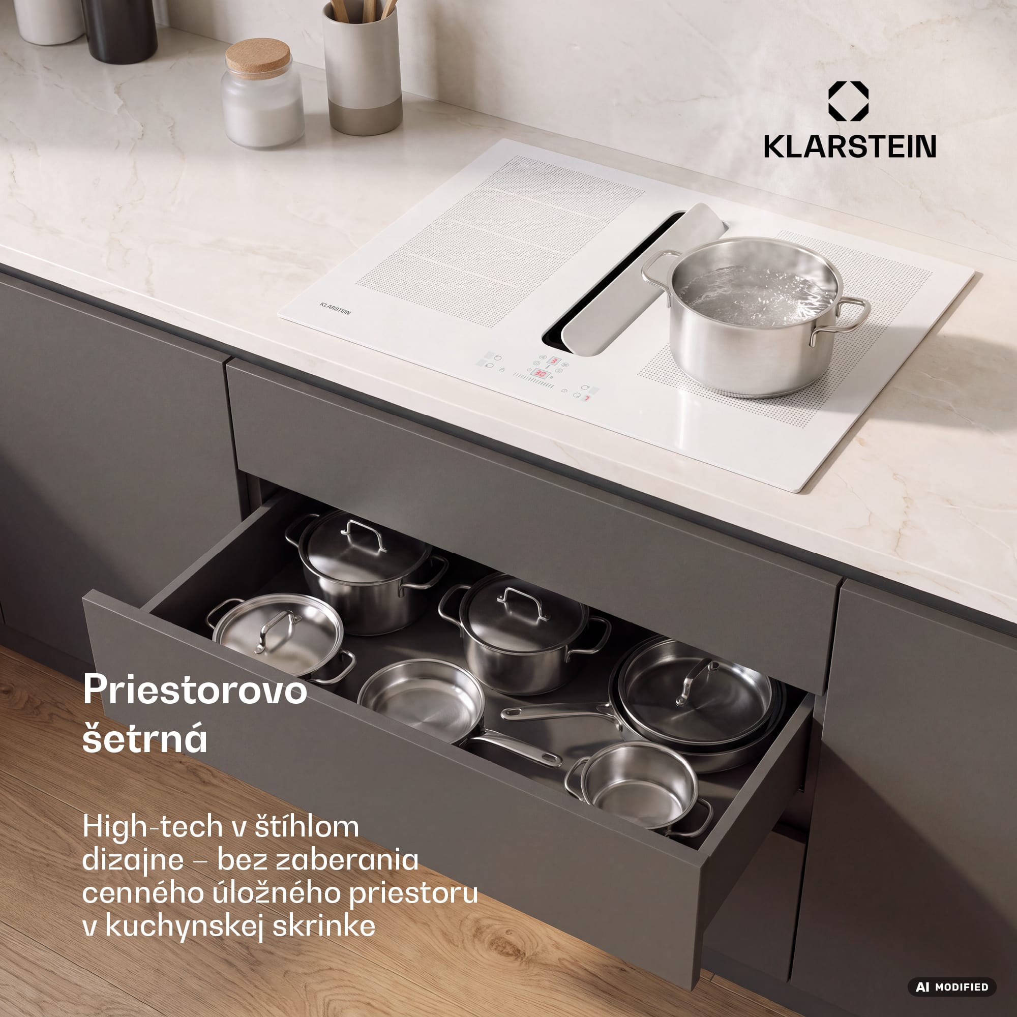 Klarstein ChefFusion indukčná varná doska s odsávačom pár | 4 varné zóny | 7200 W | 504,3 m³/h | 60 cm – Obrázok 4