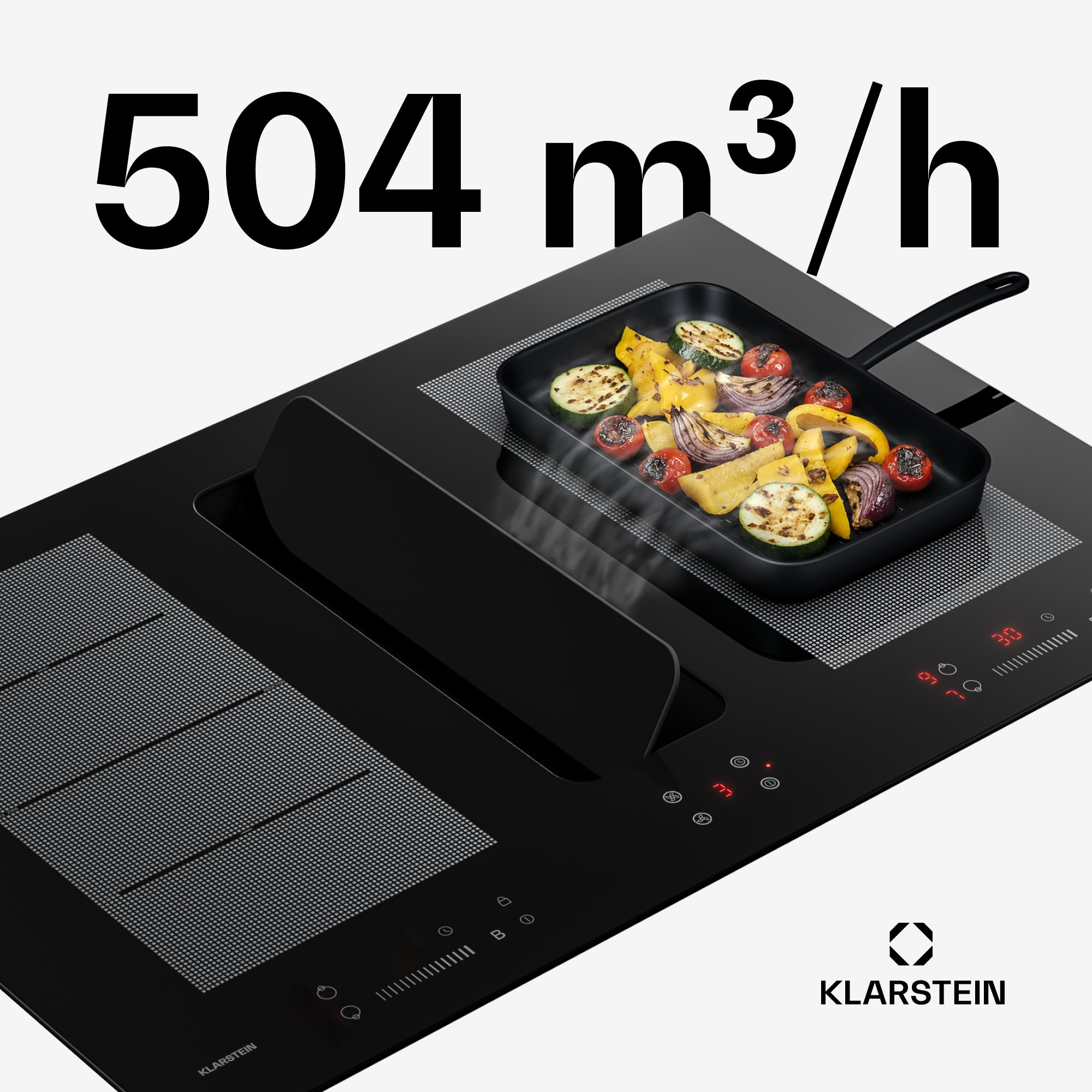 Klarstein ChefFusion indukčná varná doska s odsávačom pár | 4 varné zóny | 7200 W | 504,3 m³/h | 80 cm – Obrázok 2