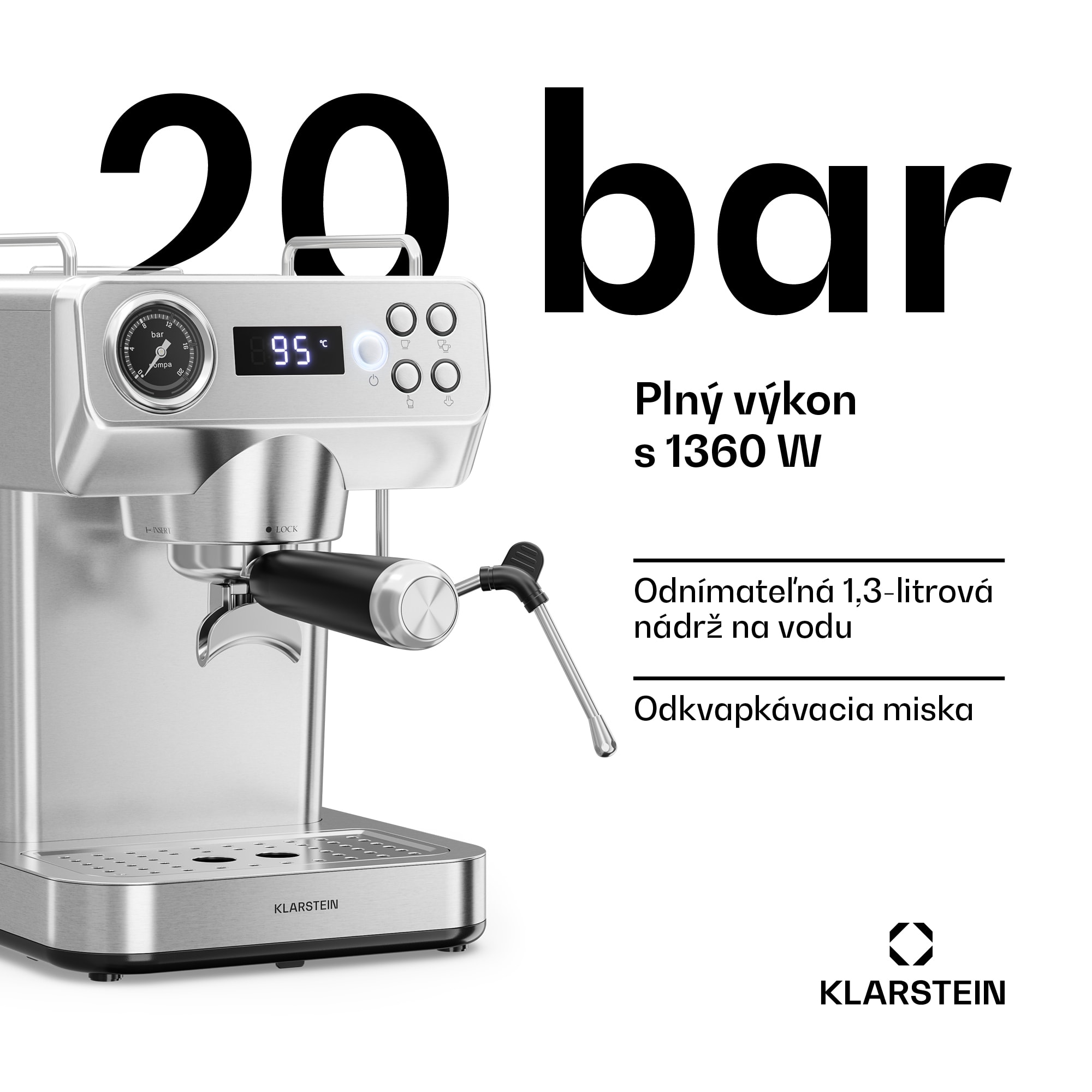 Klarstein Libeica Evo kávovar | 1360 W | 20 bar | 1,3 l | Vrátane napenenia mlieka