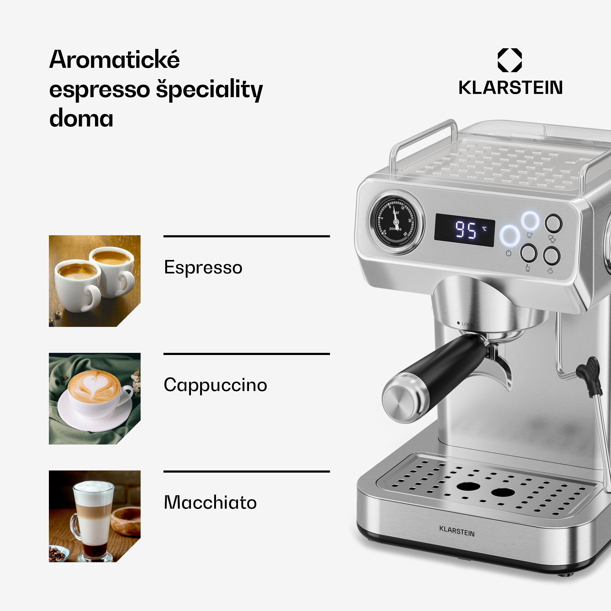 Klarstein Libeica Evo kávovar | 1360 W | 20 bar | 1,3 l | Vrátane napenenia mlieka – Obrázok 4
